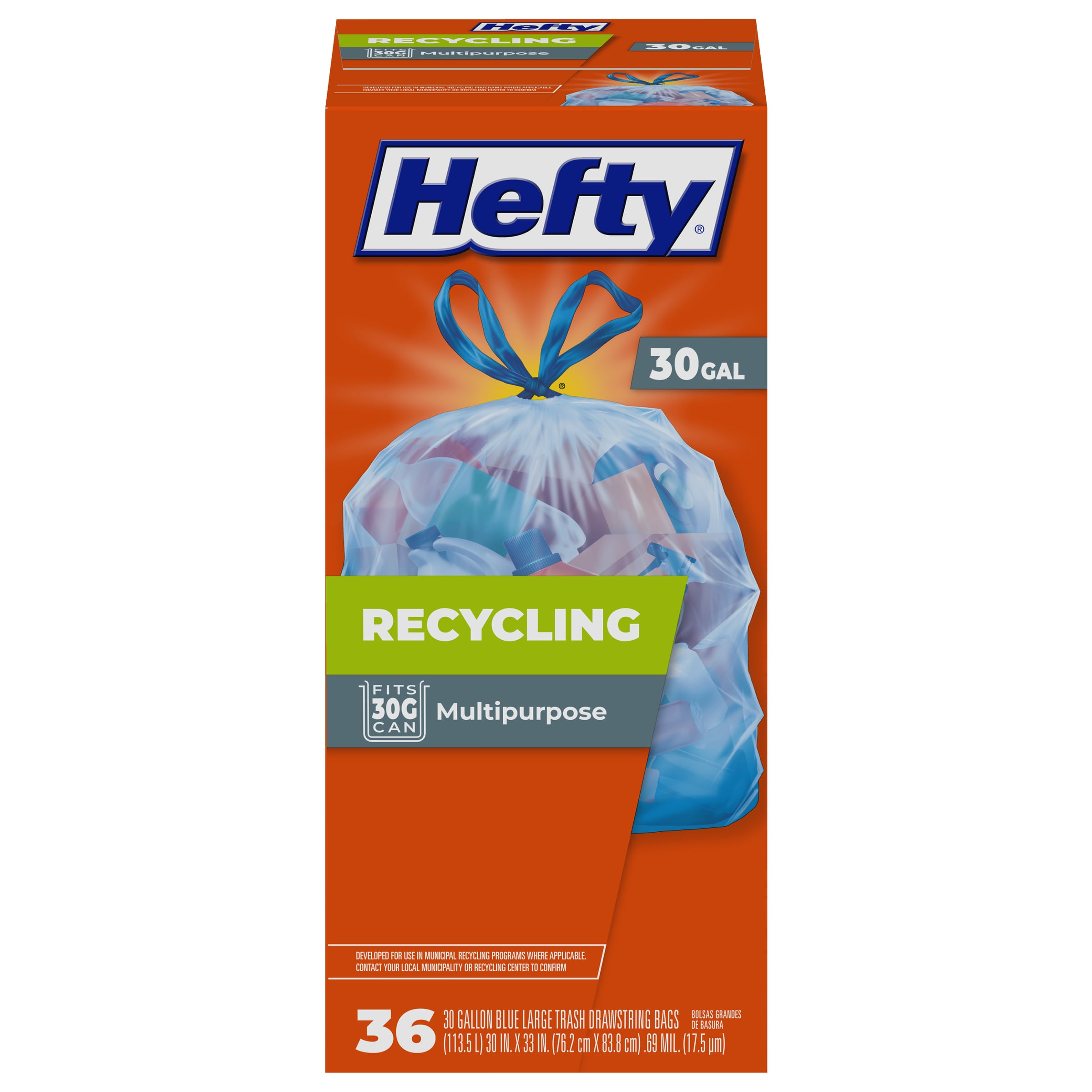 Hefty 30-Gallons Blue Outdoor Plastic Recycling Drawstring Trash