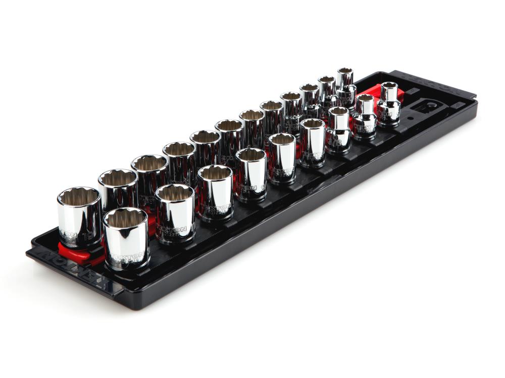TEKTON SHD91202 21-Piece Standard (SAE) and Metric 3/8-in Drive 12-point Set Shallow Socket Set