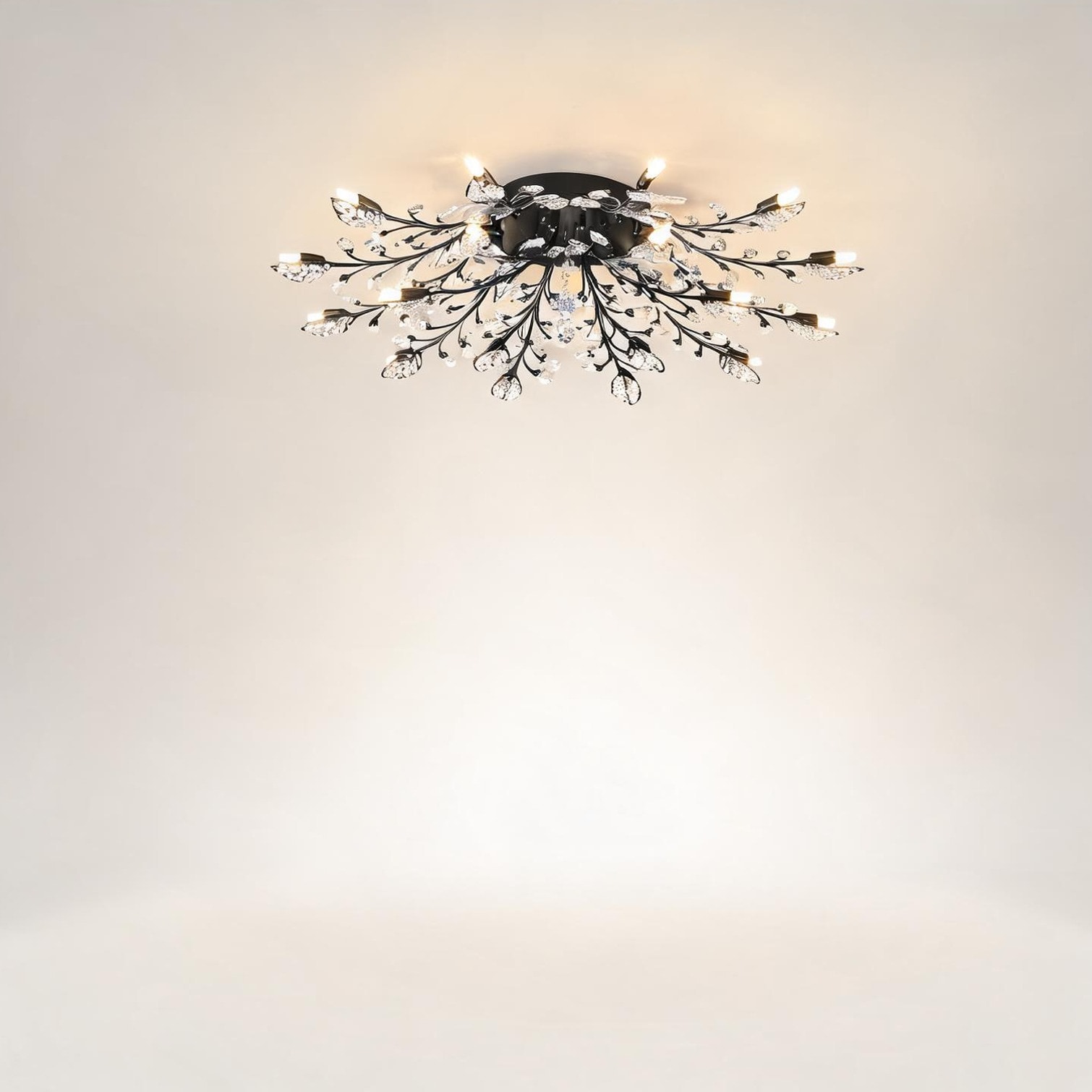 Naturefalls Rectangular Crystal Chandelier 18-Light Seeded Glass Matte Black Metal Frame 40.4 in. Wide