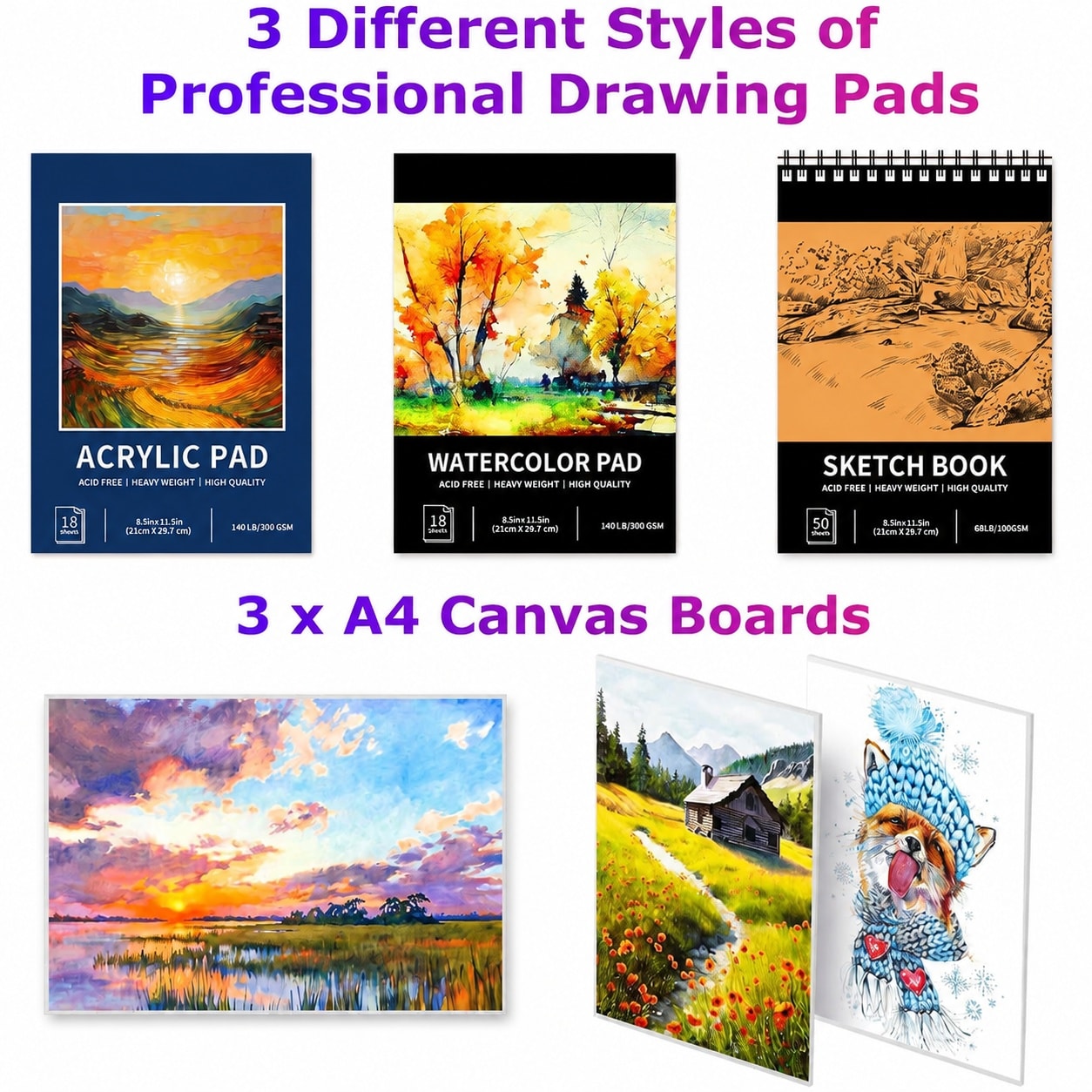 DYRCJ Deluxe Art Set 195 Pieces with Drawing Pads Canvases Acrylic ...