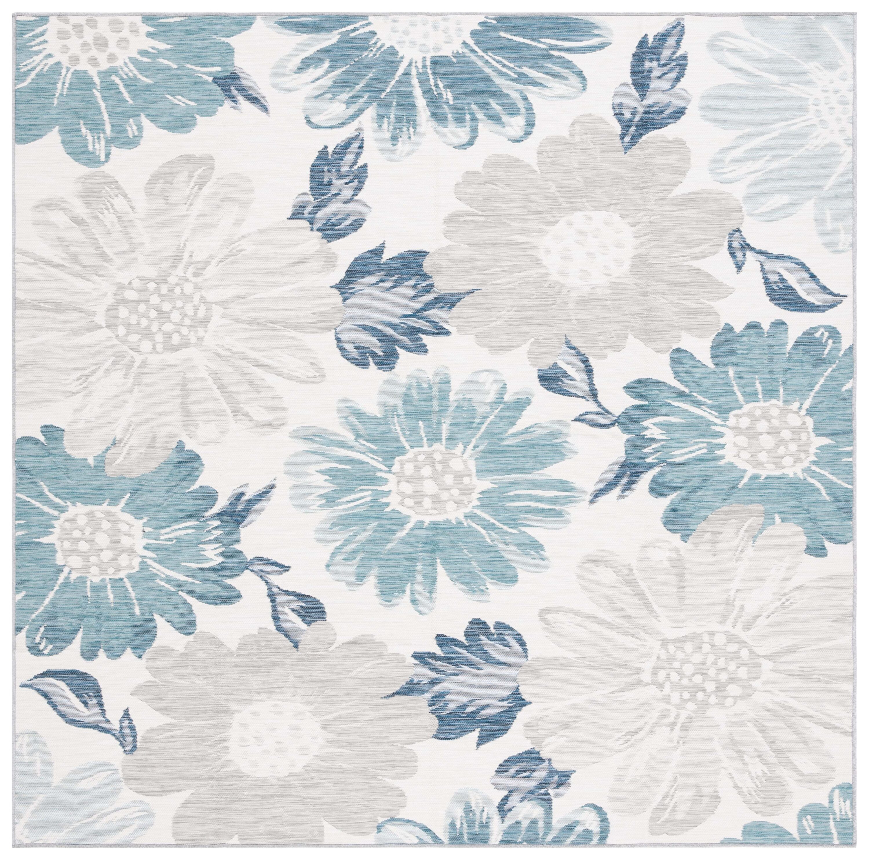 Safavieh SUN689B-7SQ 7 x 7 (ft) Loomed Ivory/Blue Gray Square Indoor/Outdoor Floral/Botanical Mid-Century Modern Area rug