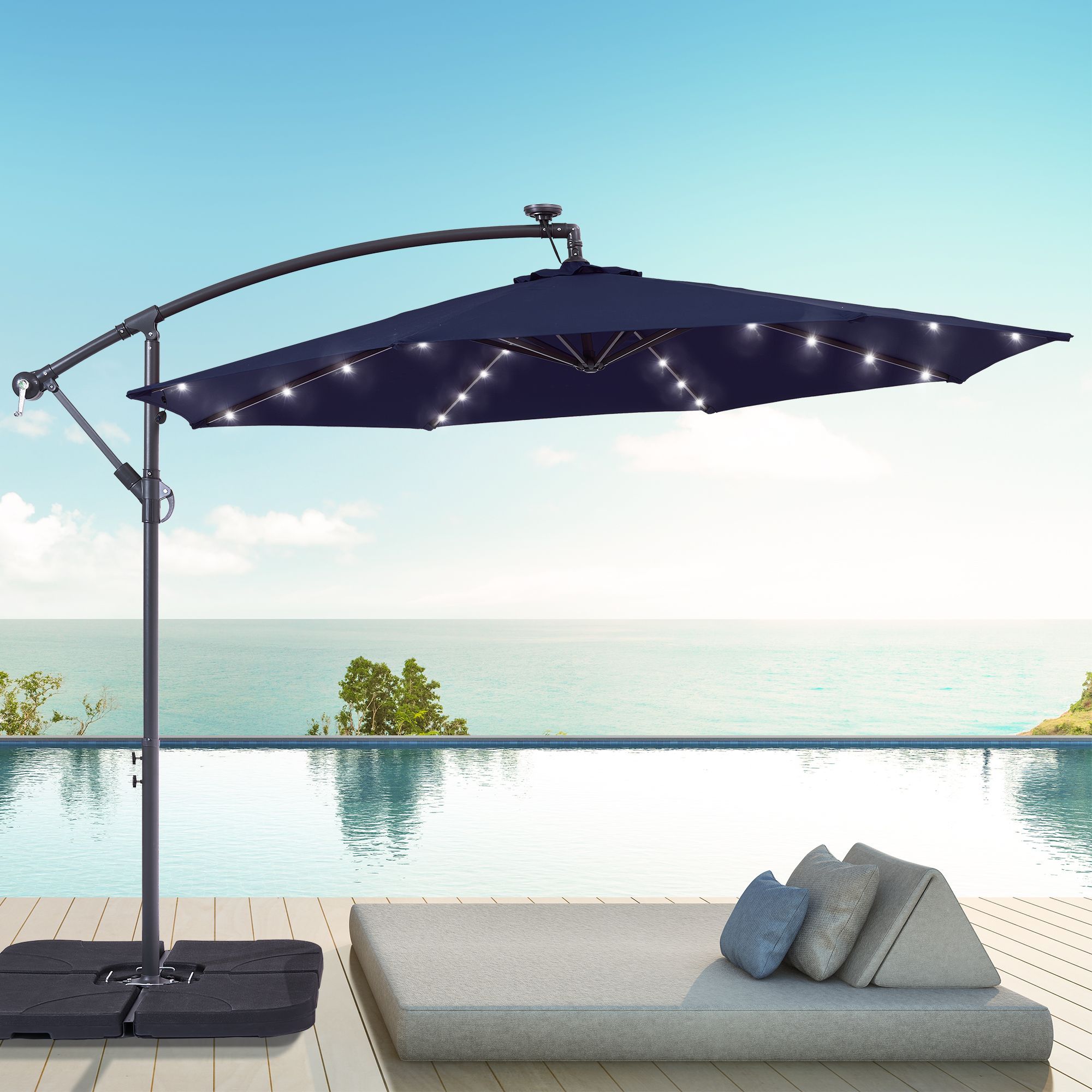 Sonkuki SD-R10L-LED 10-Feet Steel Blue No-tilt Offset Patio Umbrella with Lights and