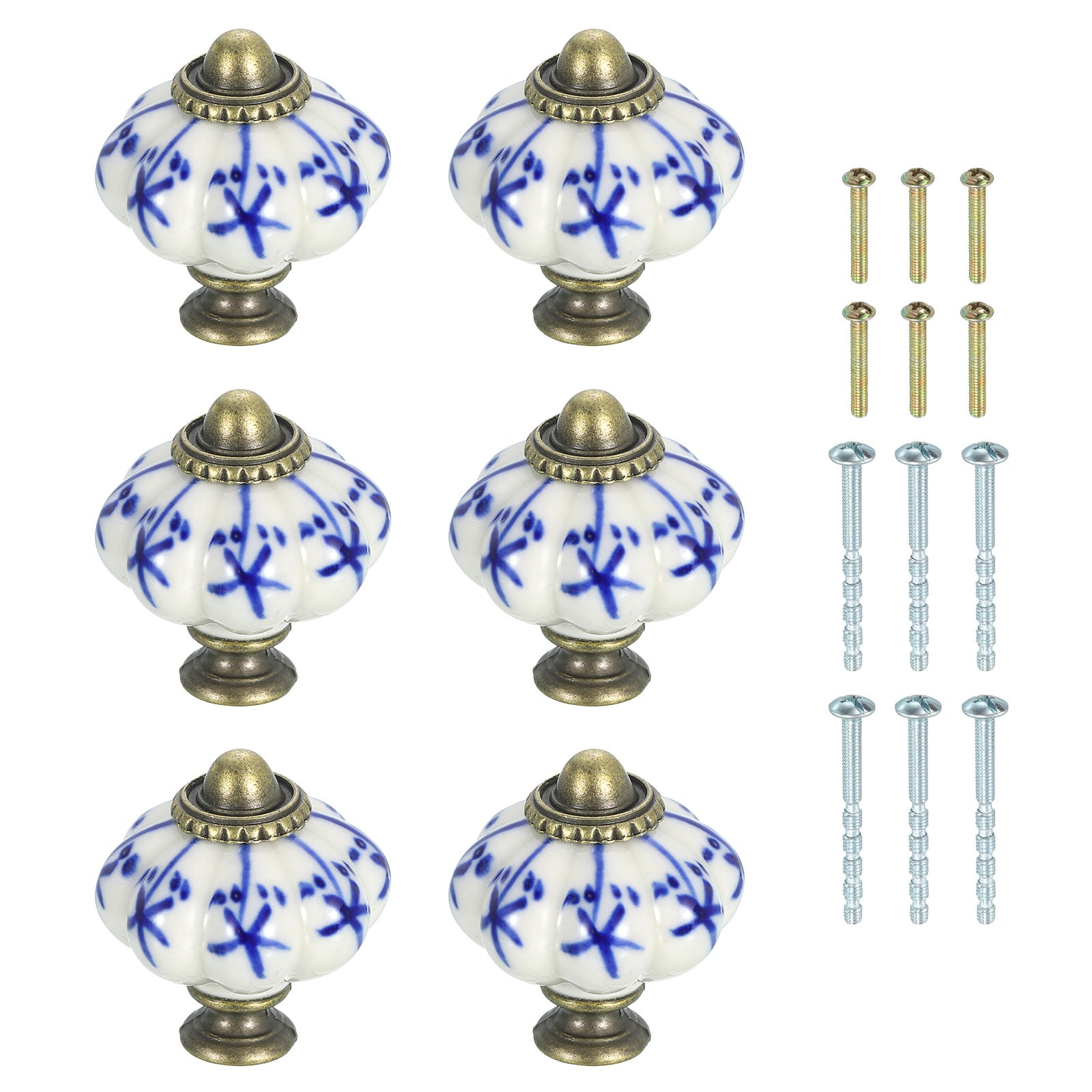 Unique Bargains 6pcs Ceramic Knobs 35mm/1.38inch Pumpkin Cabinet Knob Drawer Pull Handle Vintage Drawer Knobs with Screws for Vanity Bedroom Furniture Closet Blue