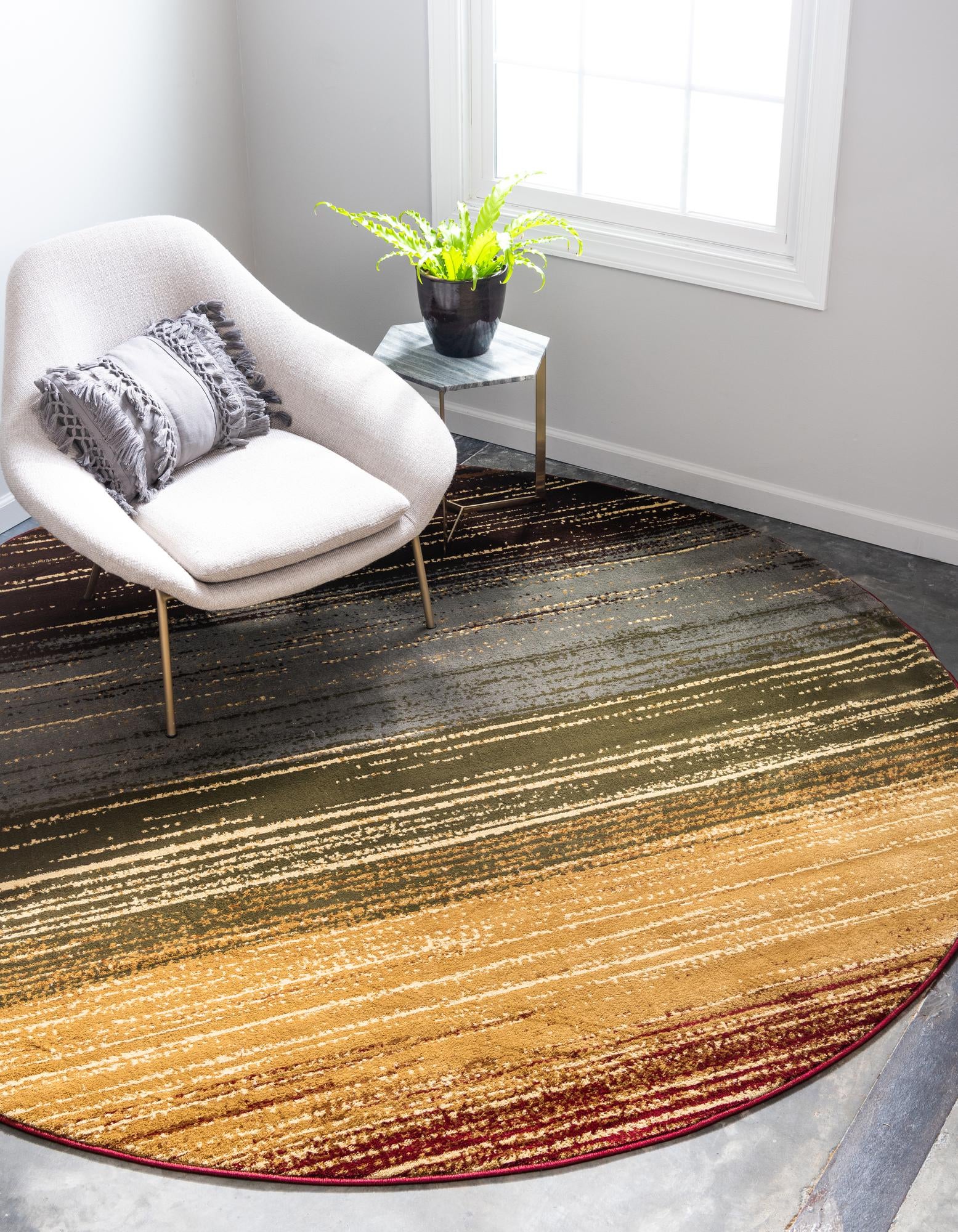 Unique Loom 3145630 Barista 4 x 4 (ft) Loomed Polypropylene Beige Round Indoor Stripe Area rug