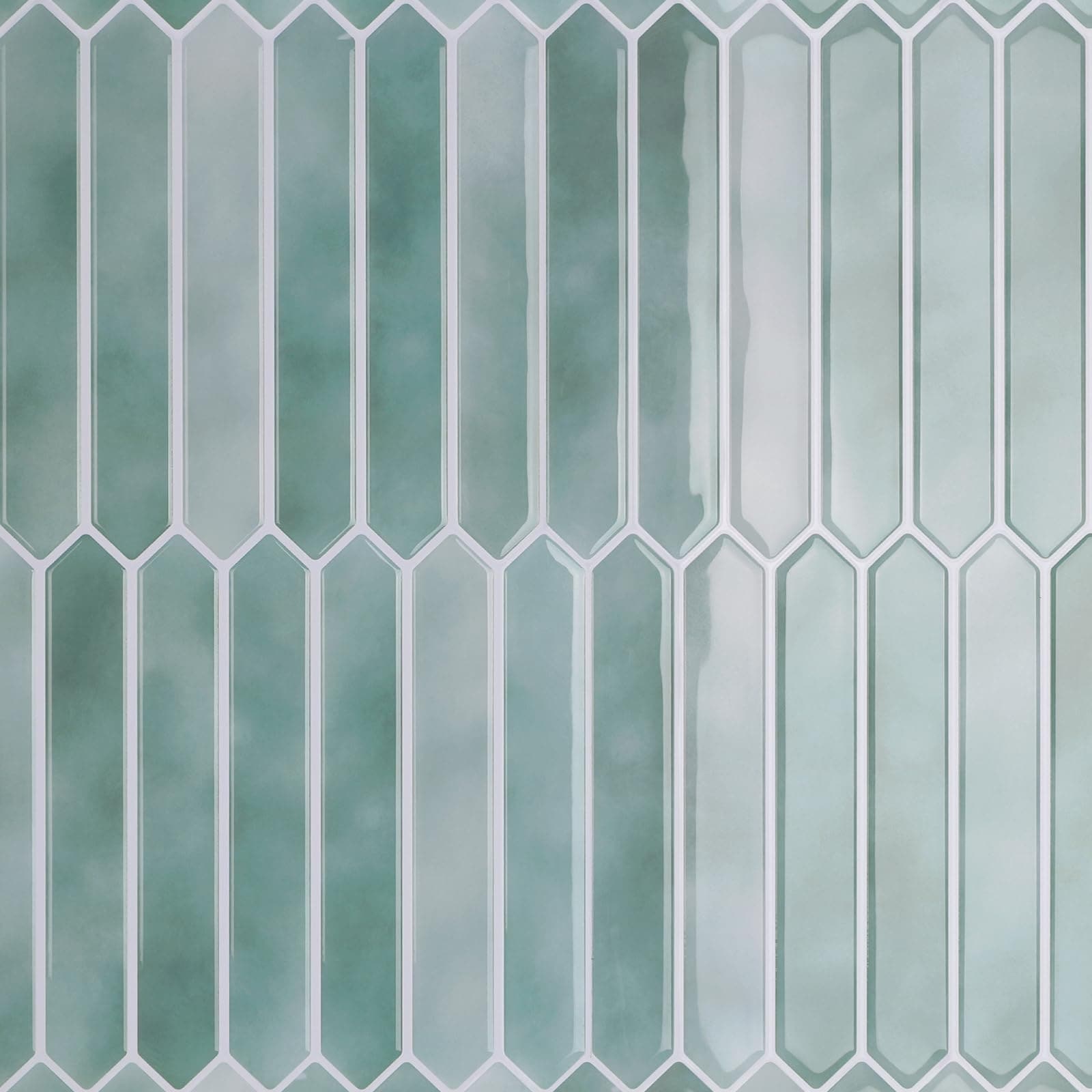 LILILIAN FMY  16 Sheets Green Long Hexagon Kitchen Backsplash Tiles Peel and Stick Waterproof Self Adhesive Tile for Bathroom Laundry Room Shower