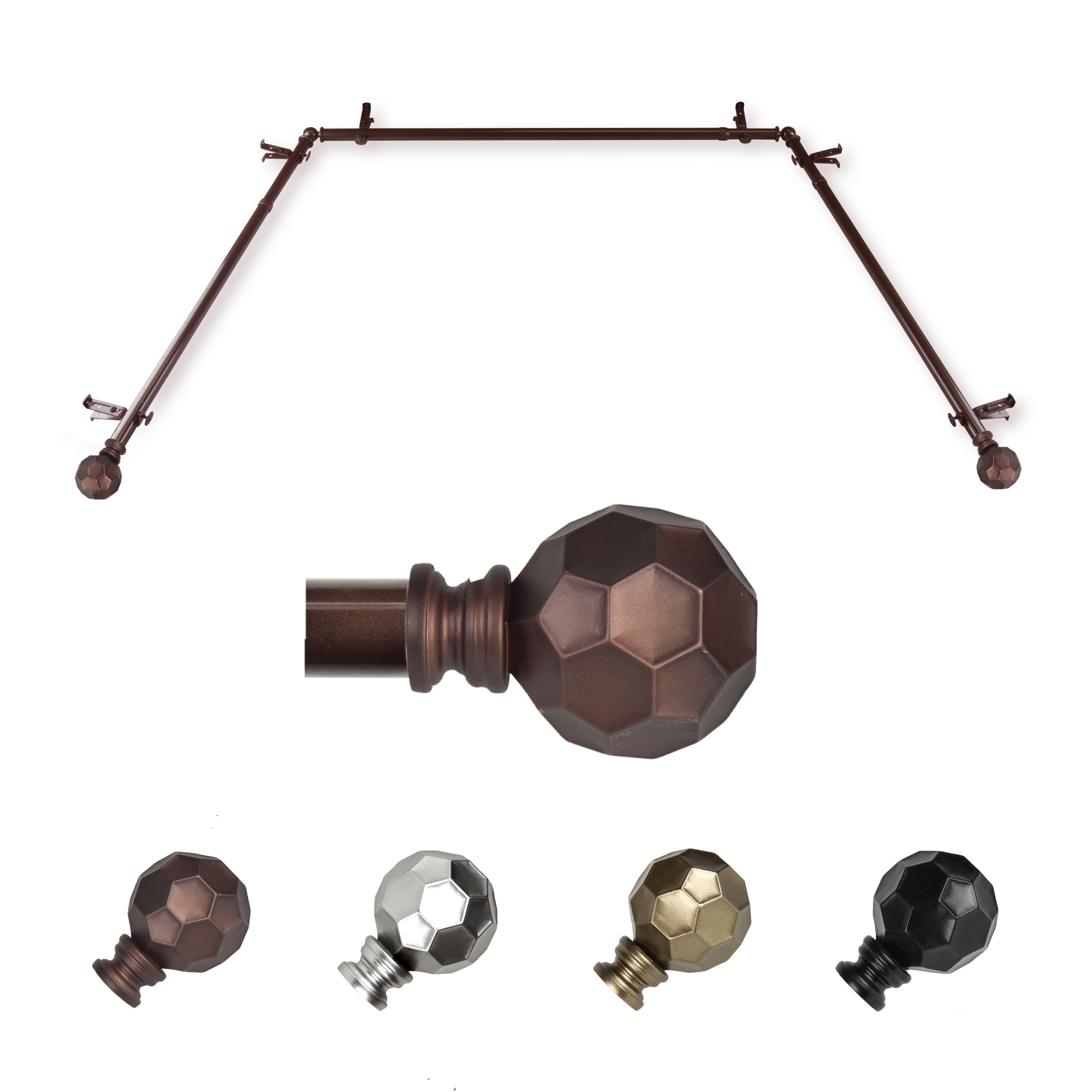 Hart & Harlow LO-ABAY-90-7 72-in to 144-in Cocoa Steel Bay window curtain rod with Finials