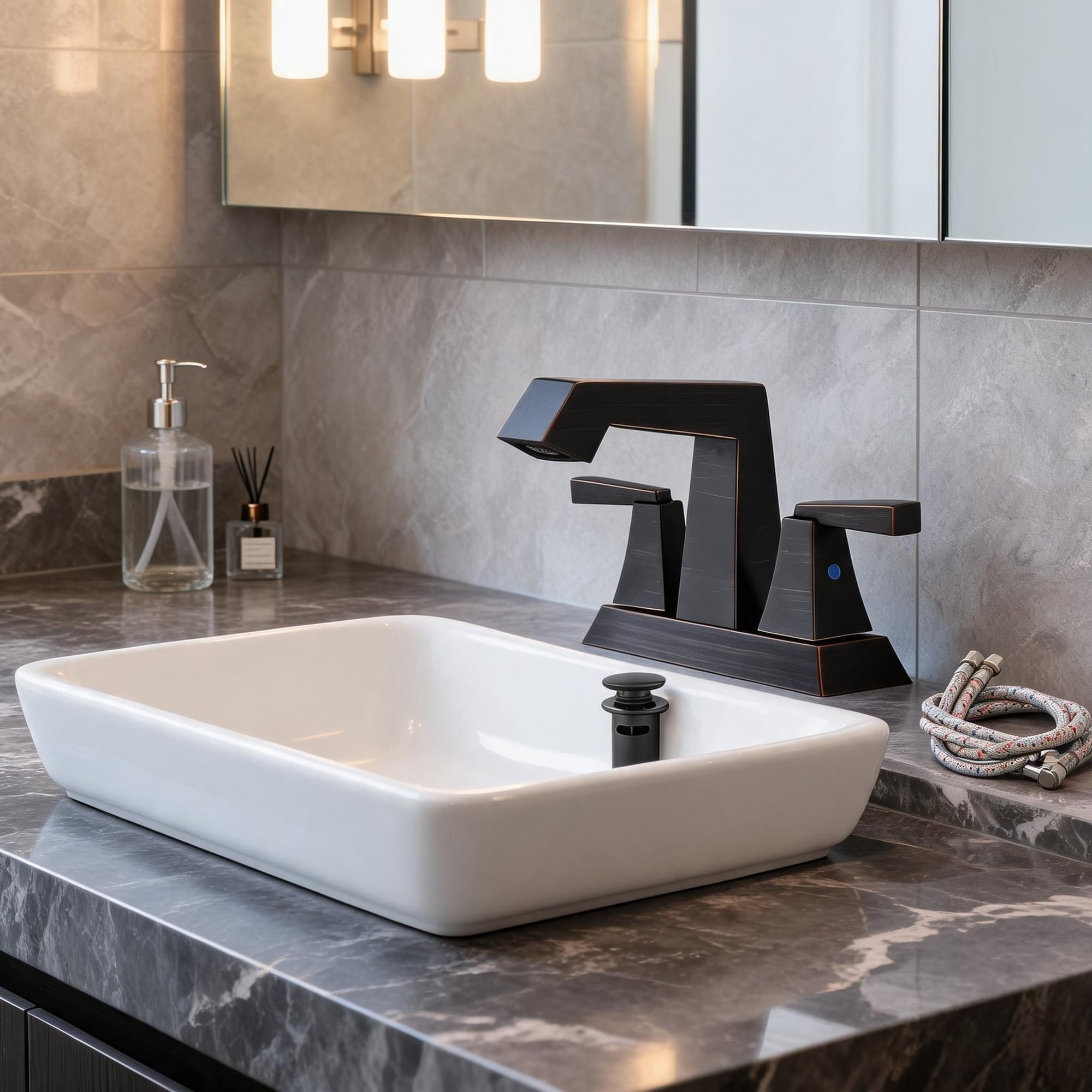 IAK 4 inch Oil Rubbed Bronze Metal 2-Handle Bathroom Sink Faucet with Centerset Design and Pop Up Drain