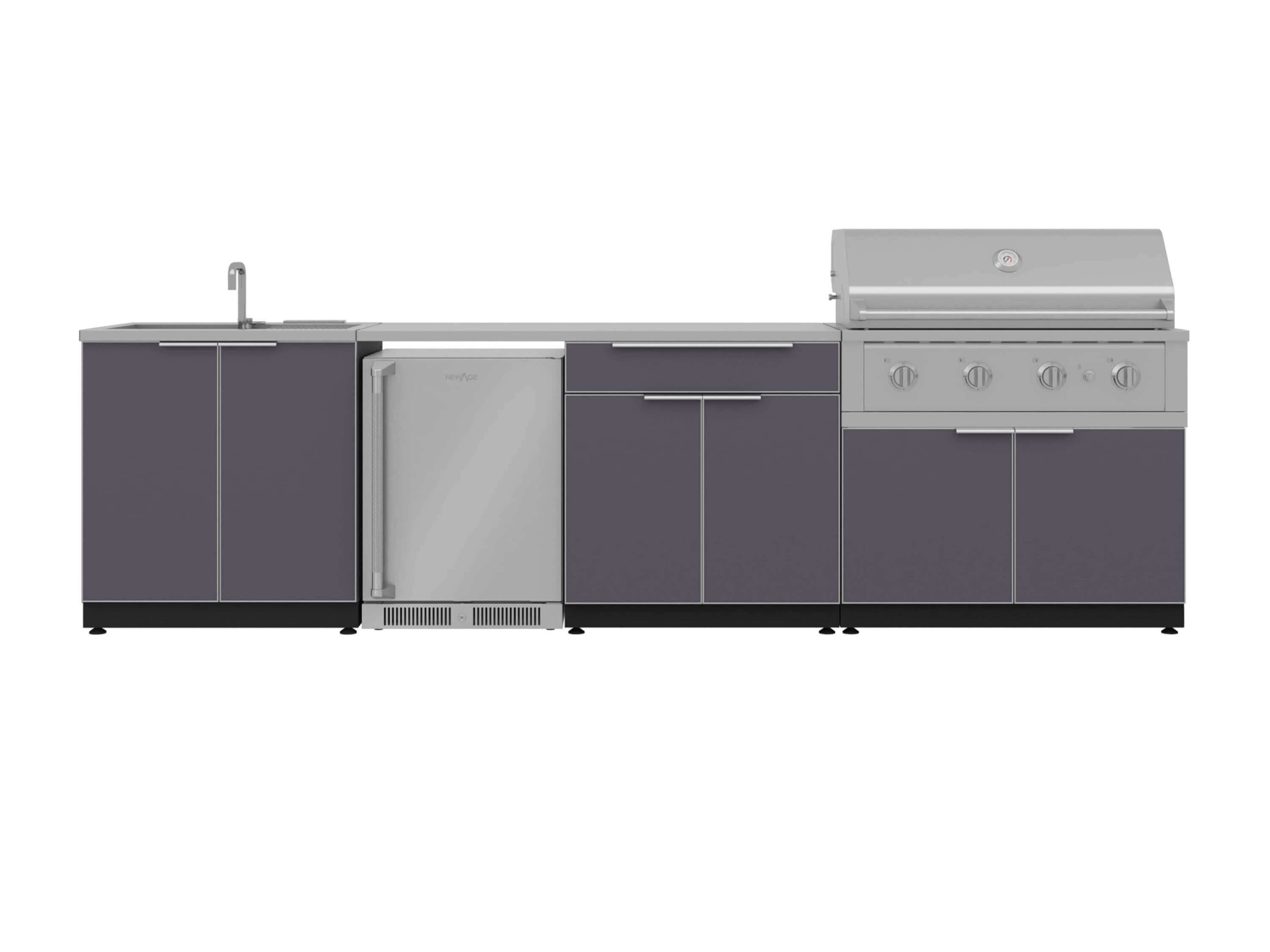 NewAge Products 66315 Classic Aluminum Cabinets Performance Gas Grill 6 -Piece 128-in W x 24-in D x 48.5-in H Modular Outdoor Kitchen Set 4 Burners