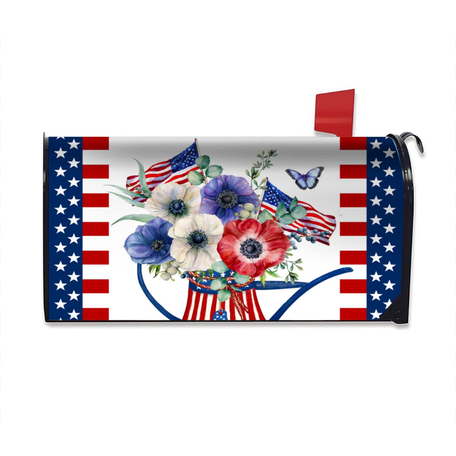 Justincity  Patriotic Mailbox Cover Magnetic Standard Size Eighteen by Twenty One Independence Day Flowers American Flags Mailbox Wrap