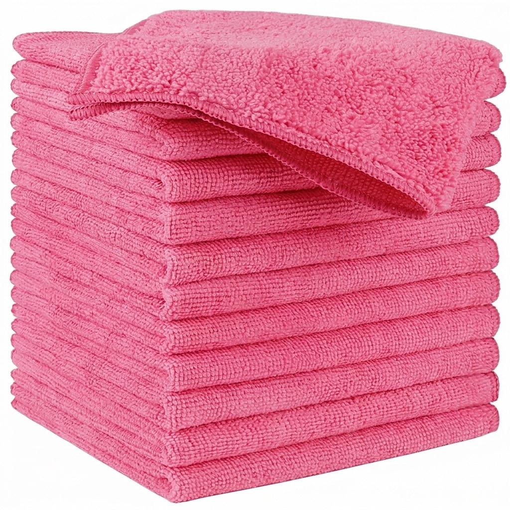 Phyfalip  Pink Microfiber Cleaning Cloth 12 pack Lint Free Scratch Free Highly Absorbent Reusable Towels for Car Kitchen Window Household Surfaces