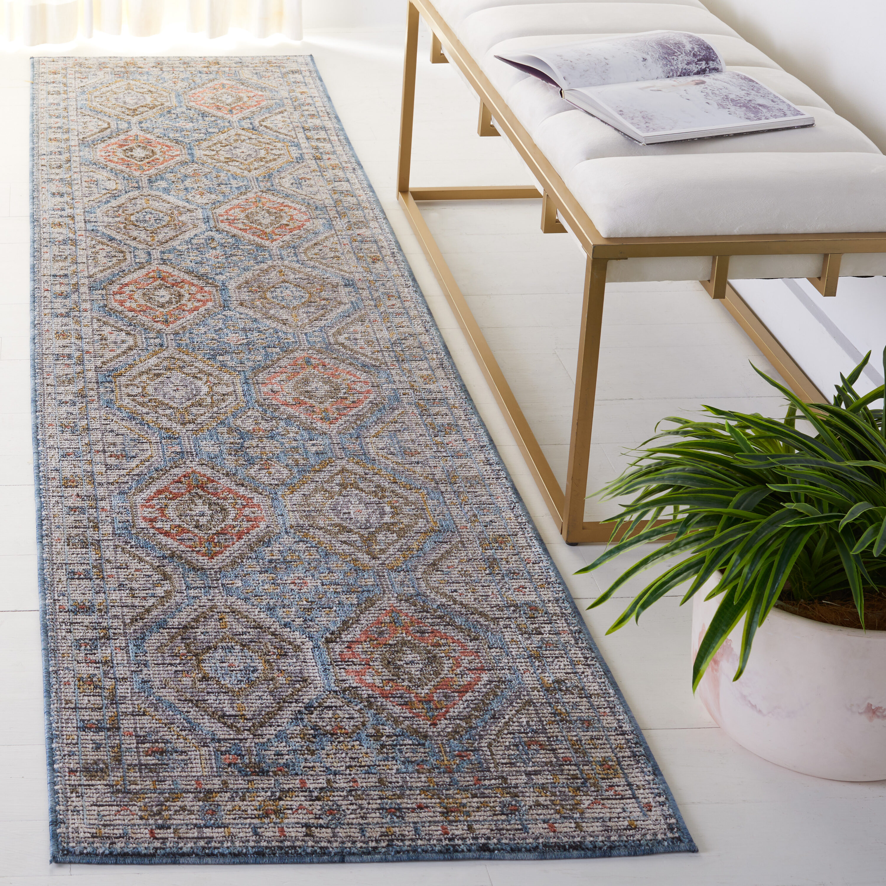 Sierra 416A Ivory/Blue 2 x 9 Rectangular Runner rug
