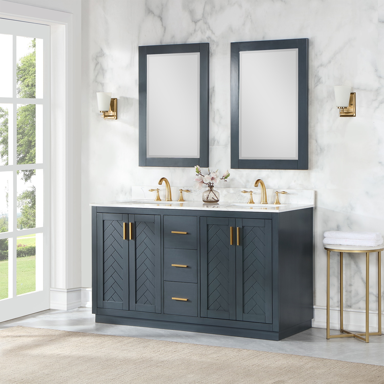 Altair Gazsi 60-in Classic Blue Undermount Double Sink Bathroom Vanity ...