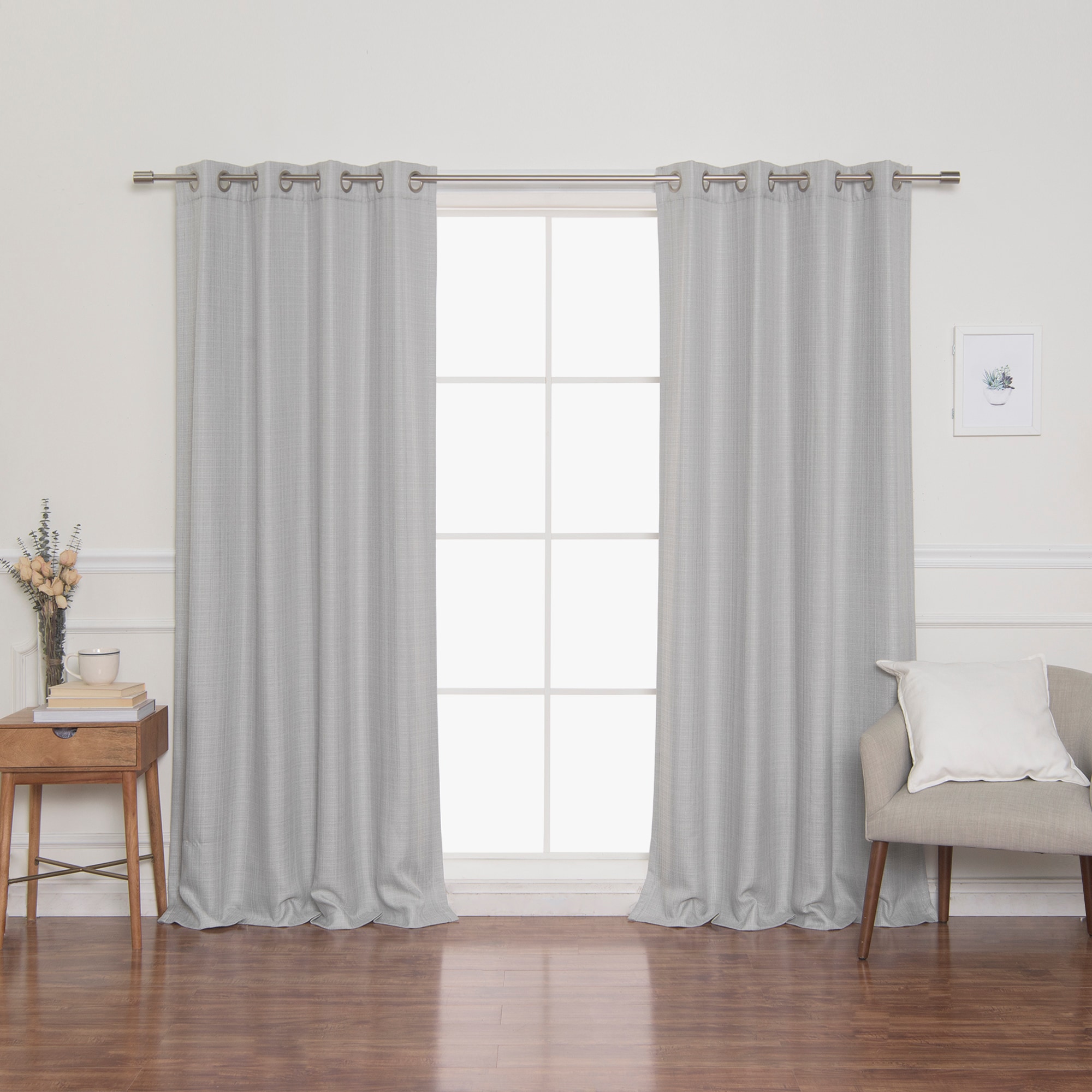 Best Home Fashion JC-07-GS-96-LT.GREY 96-Inches Light Grey Blackout Grommet Curtain panel pair