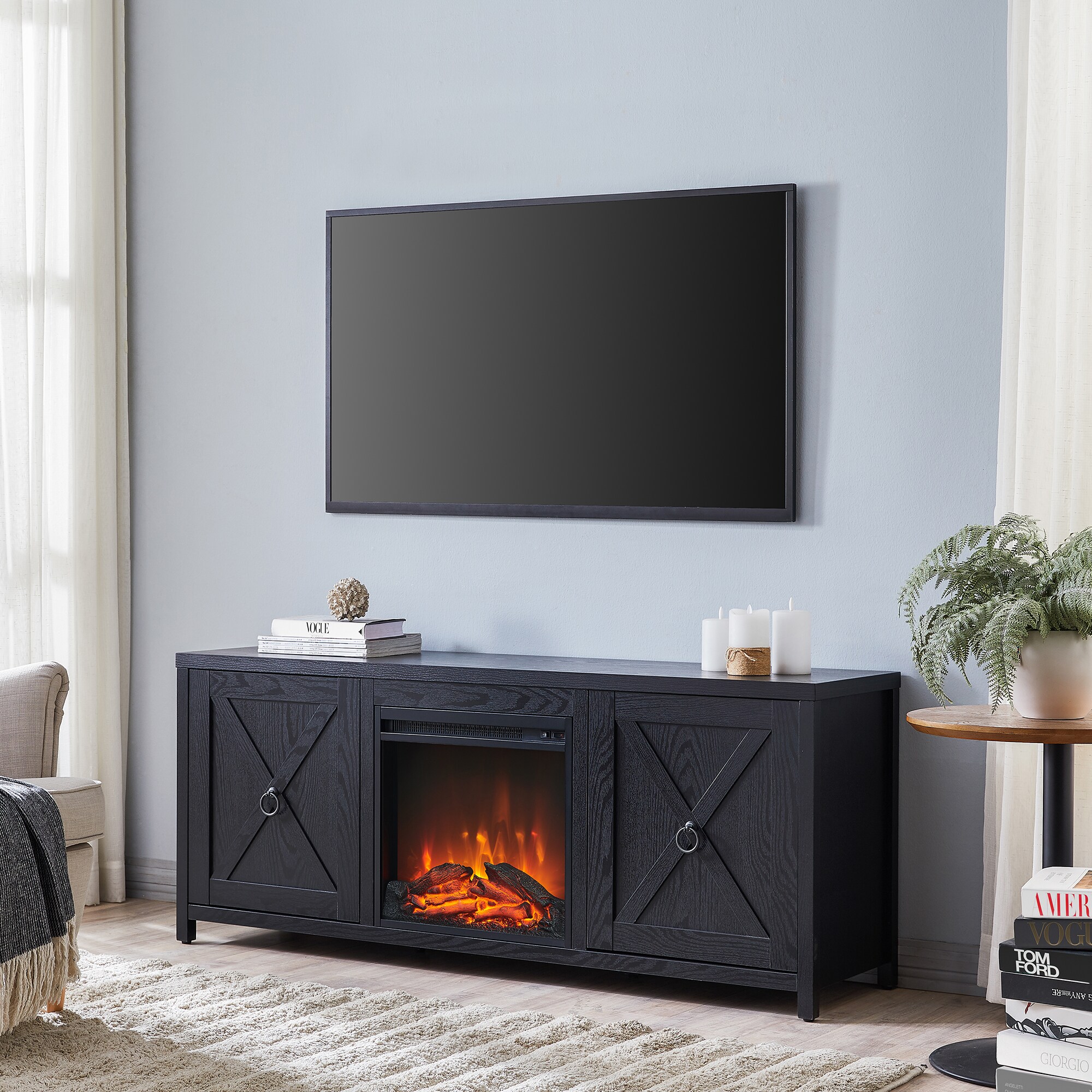 Hailey Home Granger Modern/Contemporary Black Tv Stand (Accommodates ...