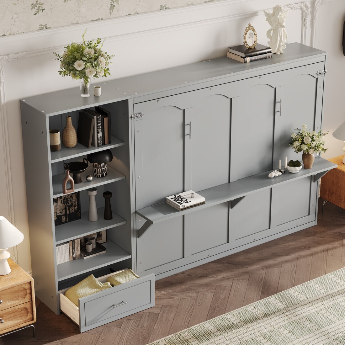 CHITA Queen Wood Platform Bed Cartoon Ears Storage Drawers Headboard ...