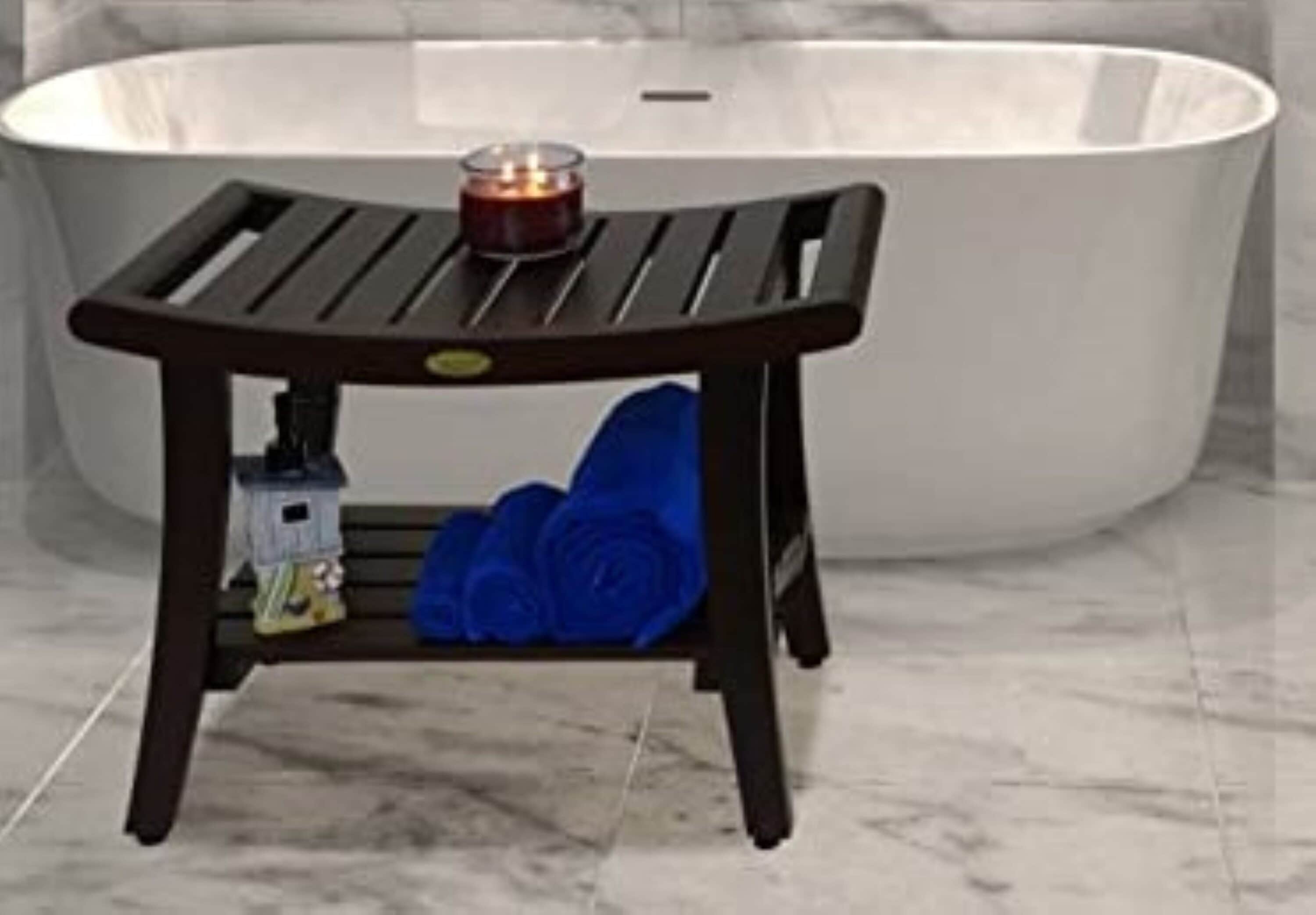 Elegant Harmony 24" Wide Teak Wood Safety Shower Bench with Shelf