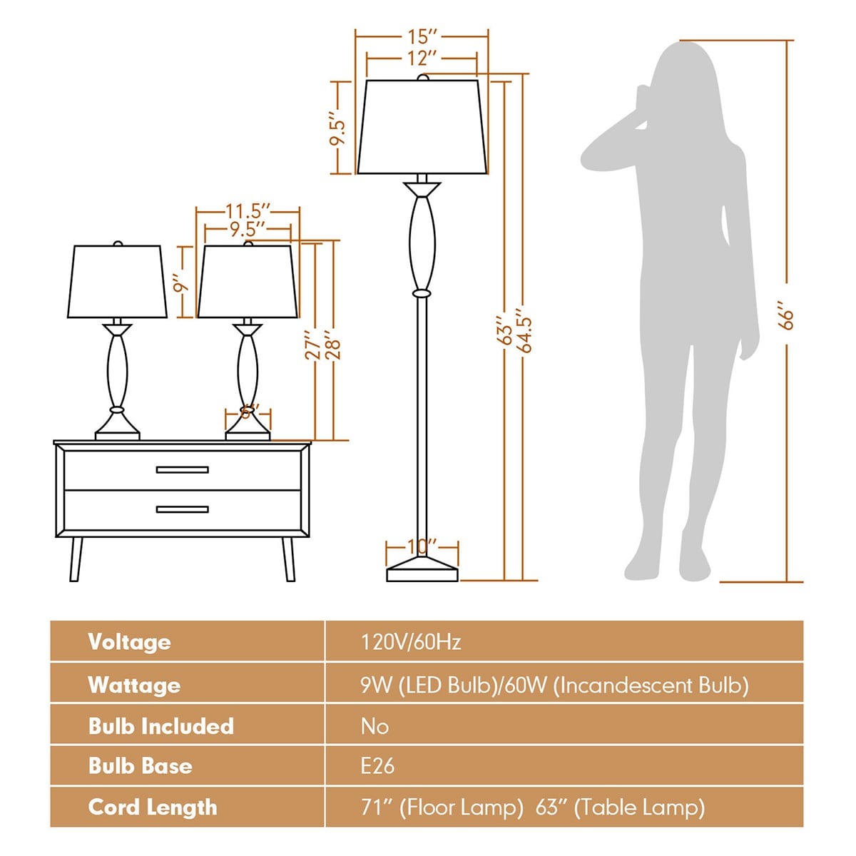 WELLFOR CW Lamp Set Modern/Contemporary Medium Base (e-26) Lamp Set