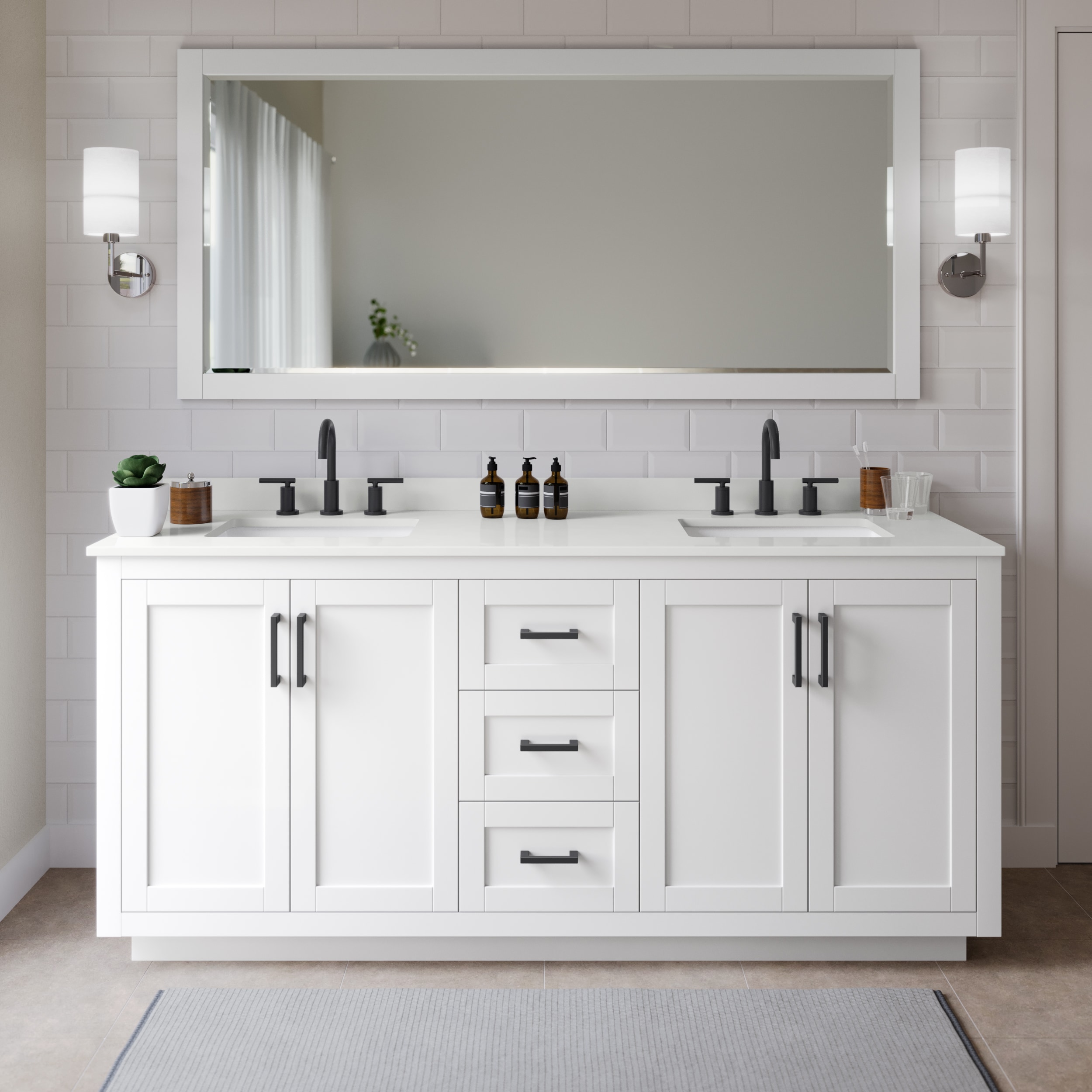 Wyndham Collection WCF292972DWBWQUS3M70 Miranda 72-in White Undermount Double Sink Bathroom Vanity with White Quartz Top (Mirror Included)