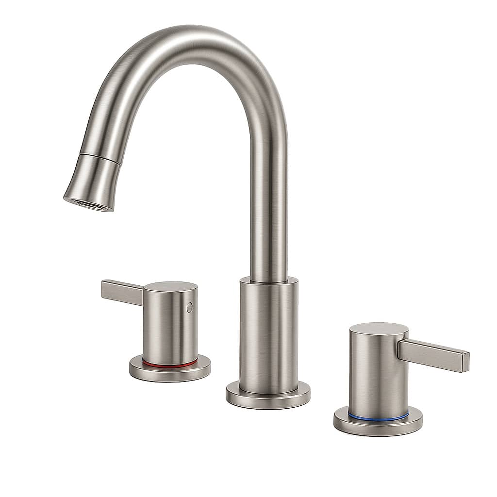 Rbied 8in Widespread Bathroom Sink Faucet 2-Handle 3-Hole with Pull-Down Sprayer & Pop-Up Drain Brushed Nickel