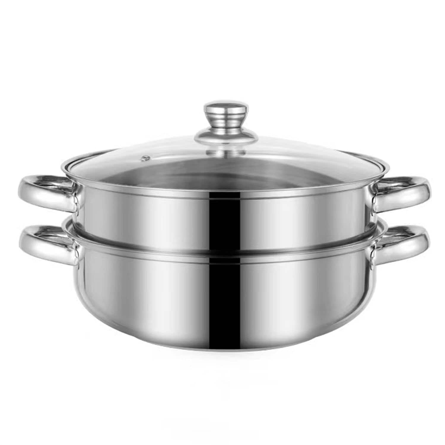 DHMHD  Stainless Steel Steamer Pot 6 Quart 2 Tier Cooking Pot with Lid for Vegetables Seafood Soups Stews and Pasta 11.4 by 6.6 Inch