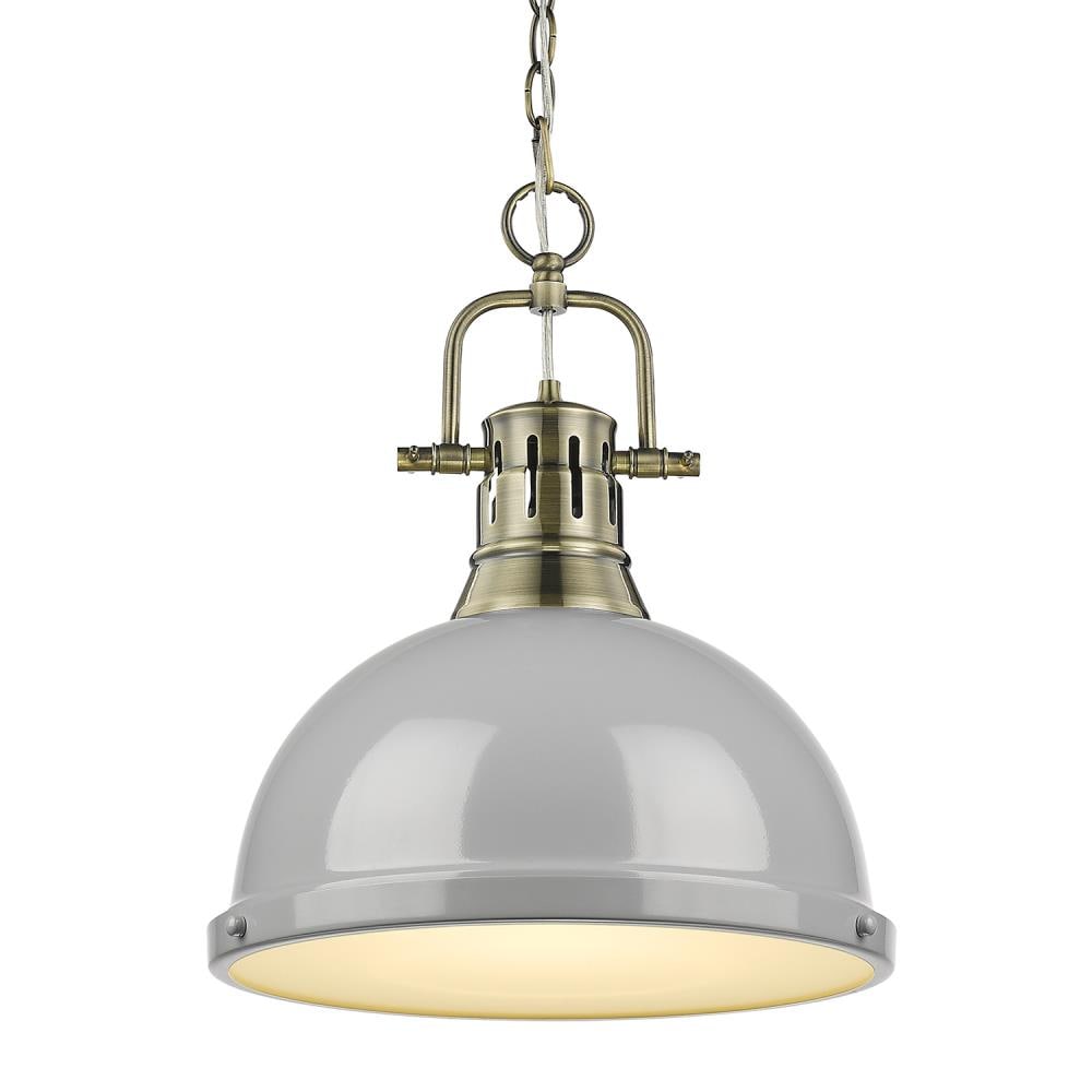 Golden Lighting 3602-L AB-GY Duncan 1 -Light Aged Brass Transitional Dome Medium Hanging Pendant light