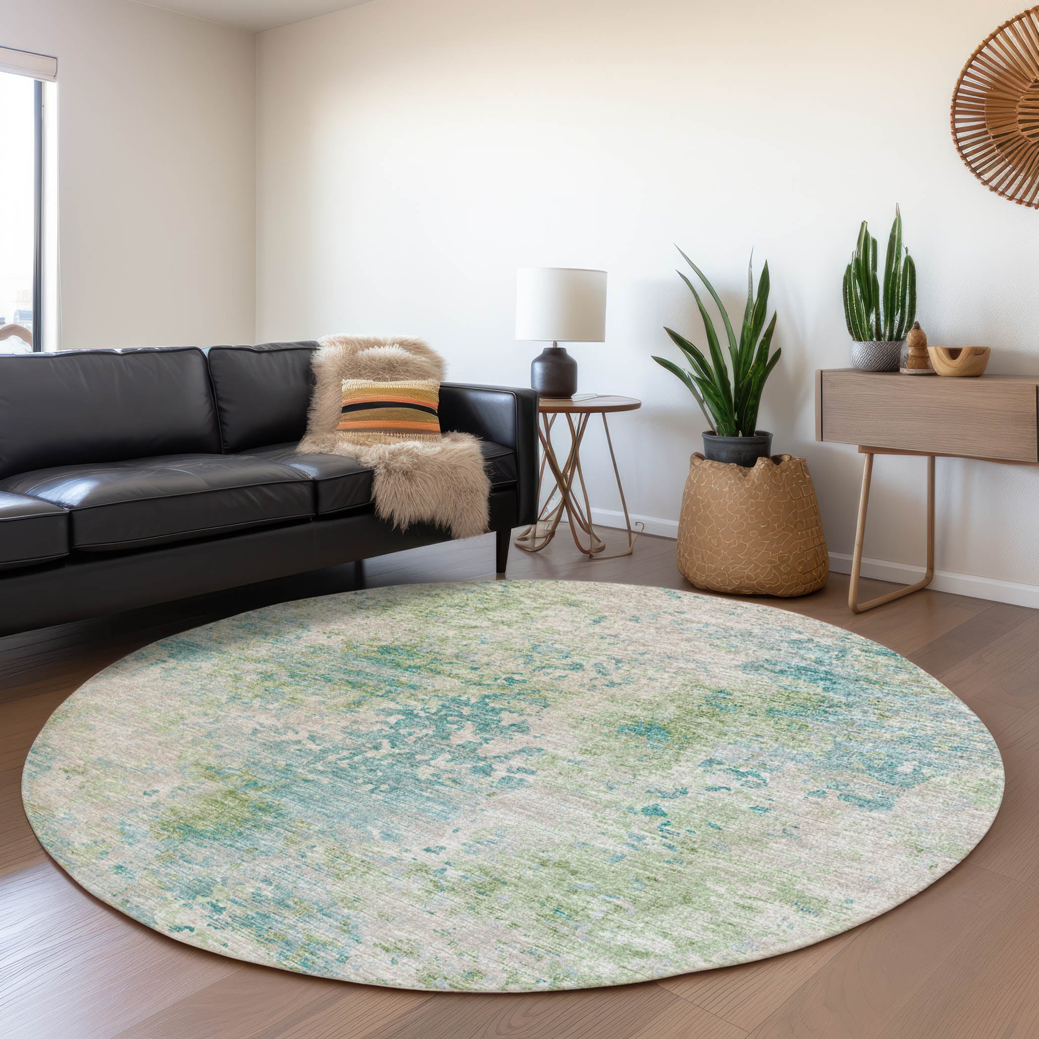 Addison Rugs AMF70GN8RO Mayfield AMF70GN 8 x 8 (ft) Loomed Polyester Green Round Indoor Abstract Machine washable Area rug