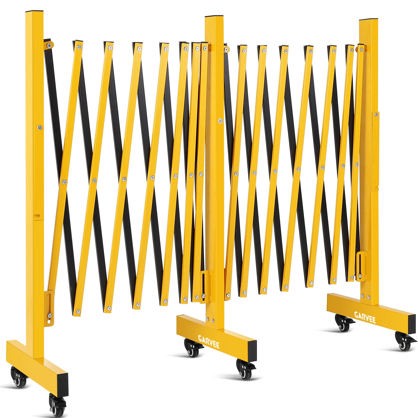 Garvee 16FT Metal Expandable Security Barrier Gate/ Foldable Mobile Barricade with 6 Brake Wheels and 270 degrees Adjustable Design/ Portable Fence Ideal for Construction Events and Traffic Control - Yellow