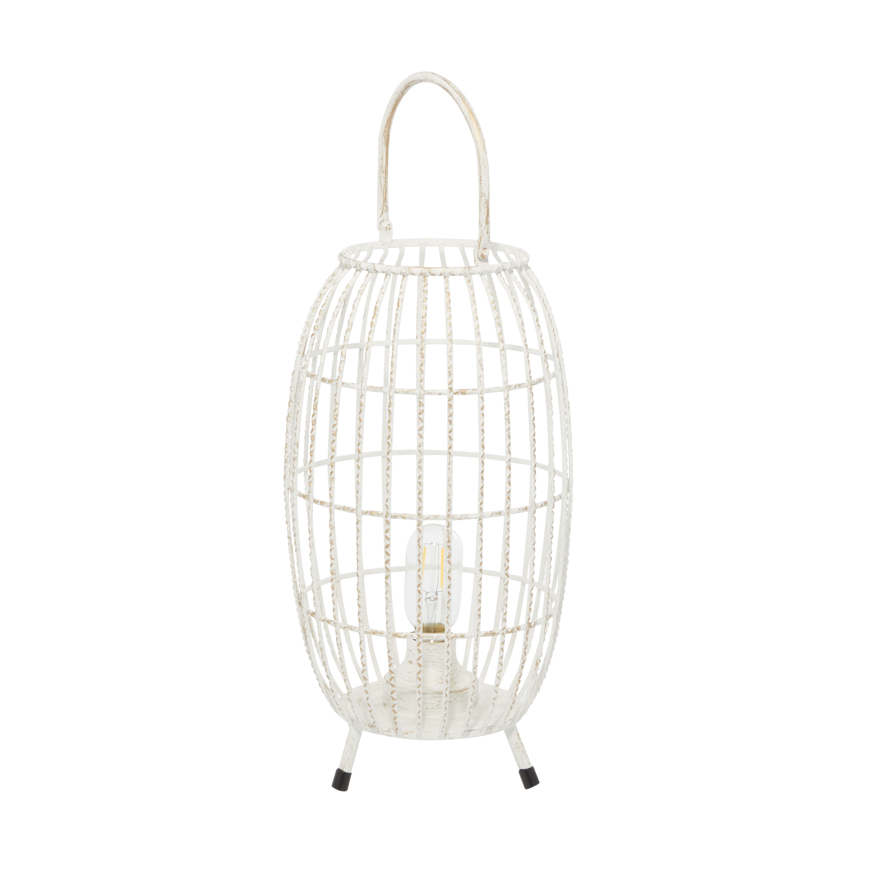 Elegant Oval White Metal LED Candle Lantern, 16.4" Hanging Design