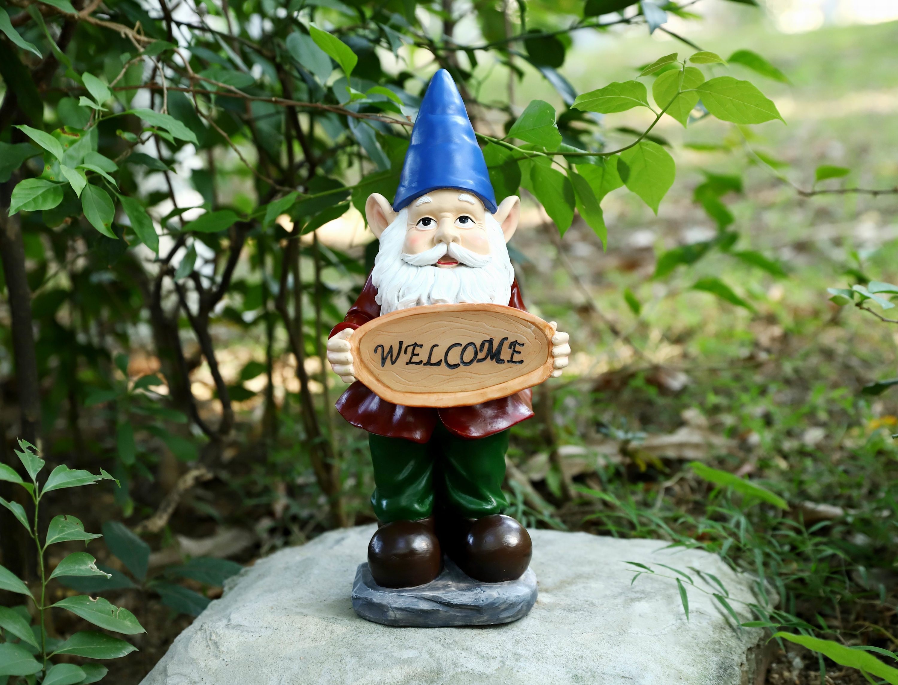 15" Hand-Painted Resin Gnome Garden Statue with Solar Spotlight