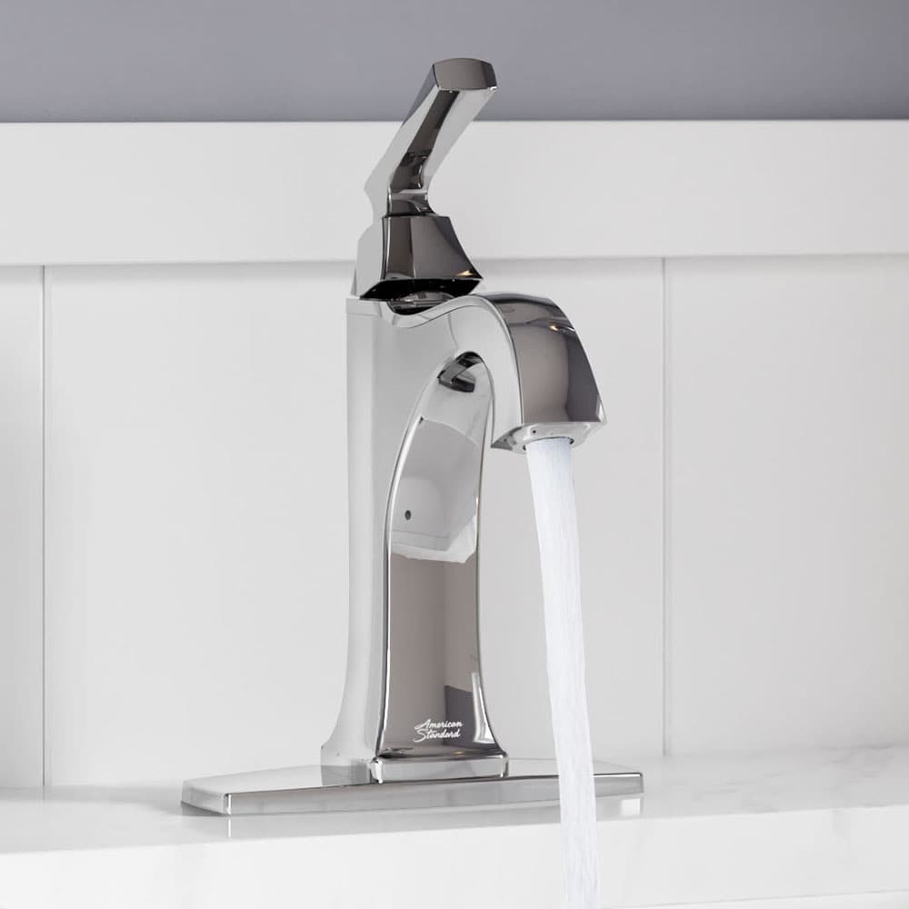 American Standard 7426101.002 Belmeade Chrome Single hole 1-handle WaterSense Mid-arc Residential Handle Bathroom Sink Faucet with Drain with Deck Plate