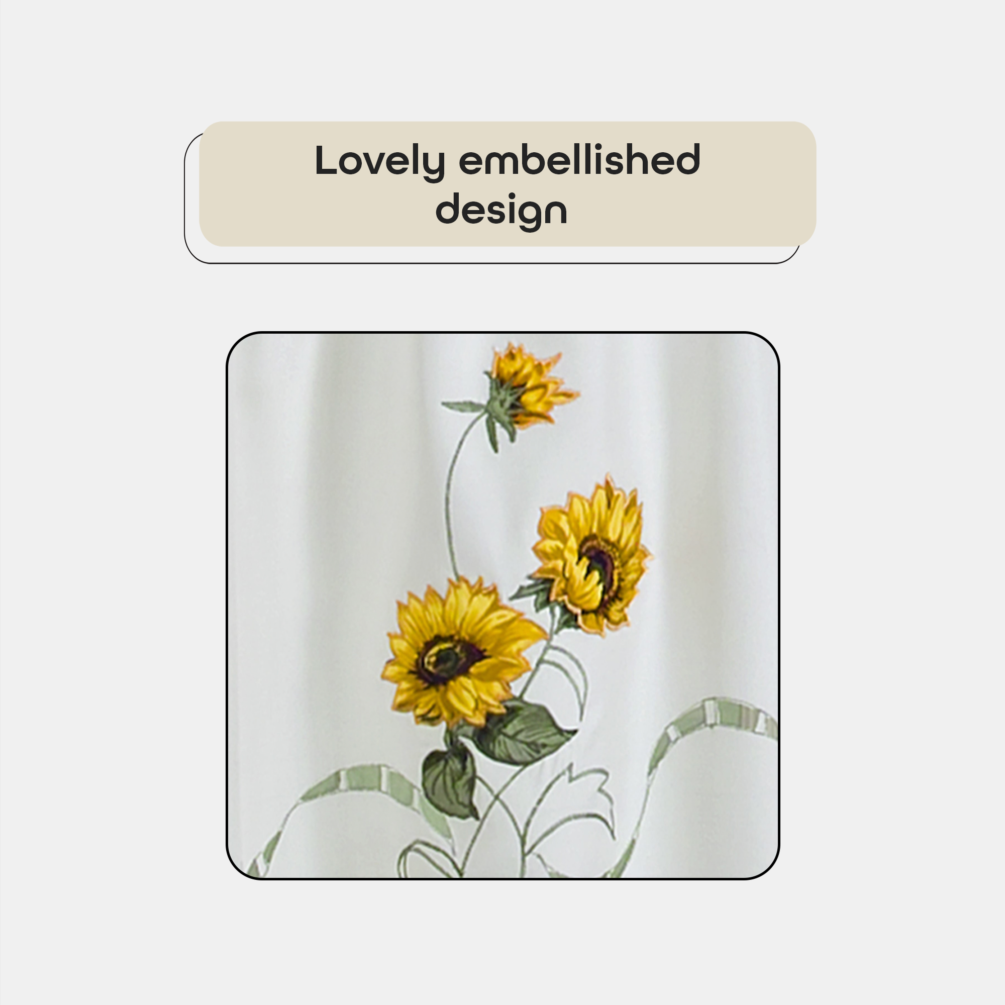 White and Yellow Sunflower Embellished Tier Curtain Set