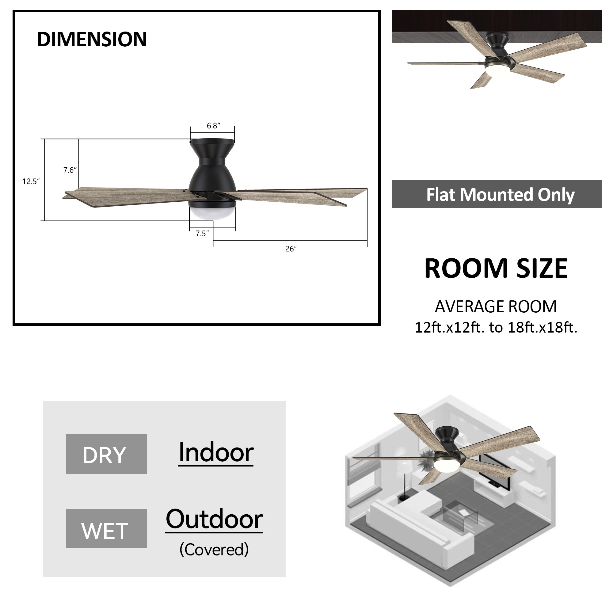 CARRO USA 52-in Ceiling Fan (5-Blade) in the Ceiling Fans 