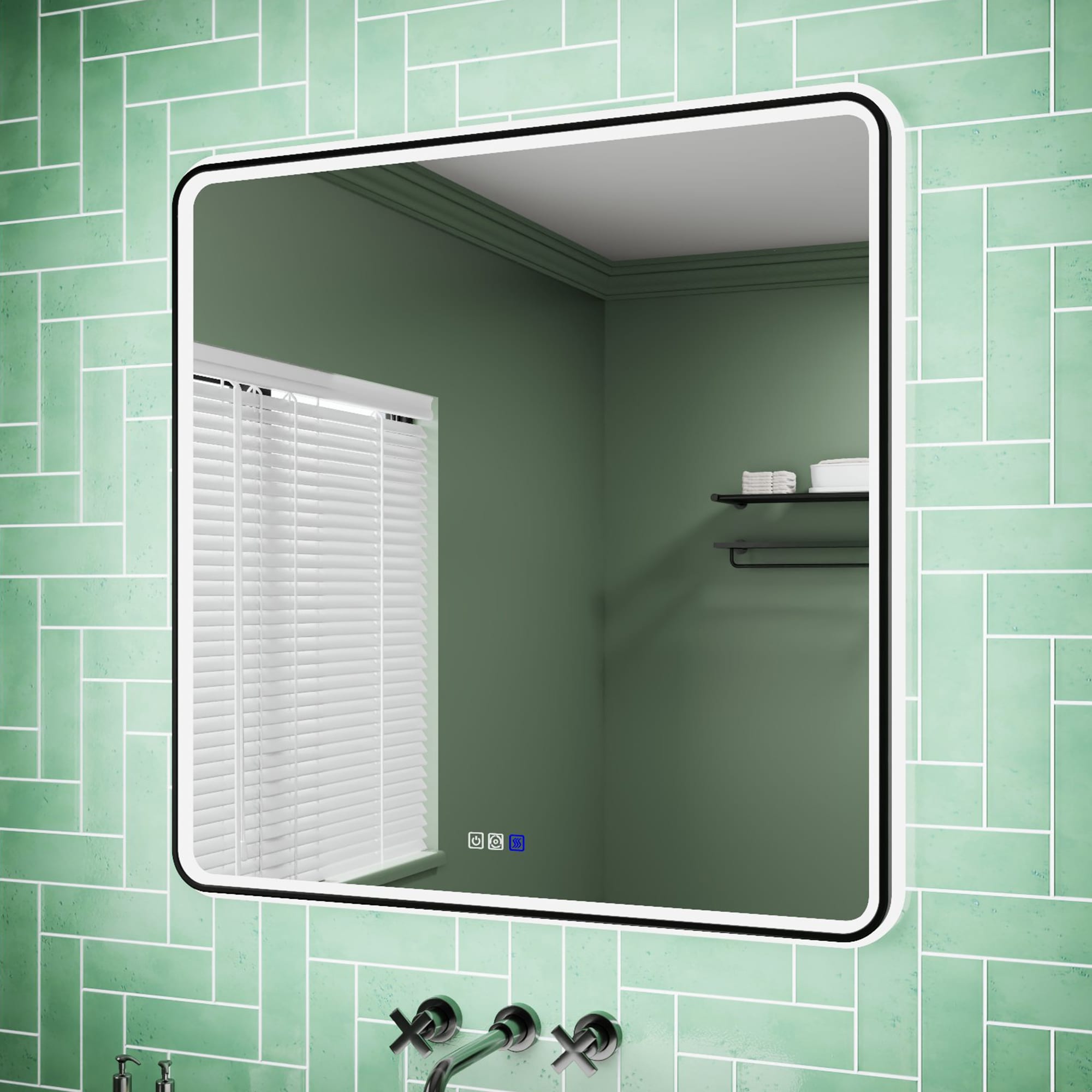ExBrite EXBMV83636 36-Inches x 36-Inches Framed Square Dimmable Lighted Fog Free Bathroom Vanity Mirror ( Black )