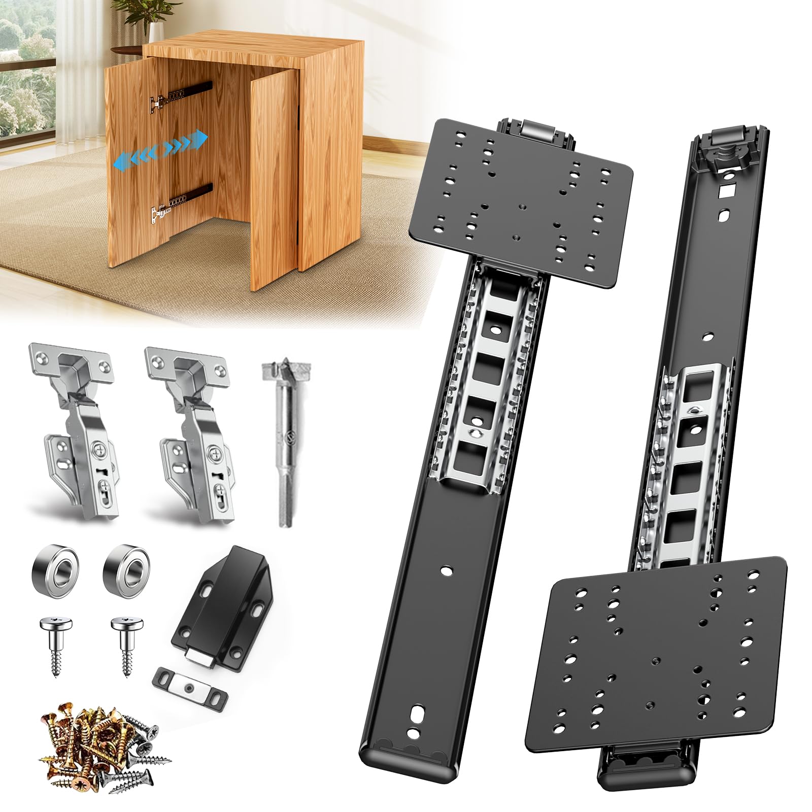 LILILIAN FMY  14in Pocket Door Hardware Slide Set Hidden Sliding Pocket Pivot Door Rail with Hinge for Cabinet Heavy Duty Furniture Silent