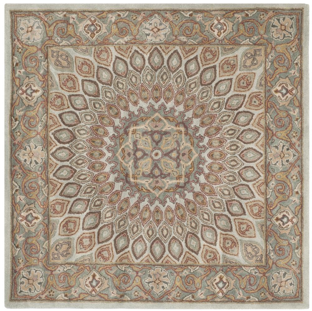 Safavieh HG914B-7SQ Heritage Chador 7 x 7 (ft) Tufted Wool Blue/Gray Square Indoor Floral/Botanical Oriental Area rug