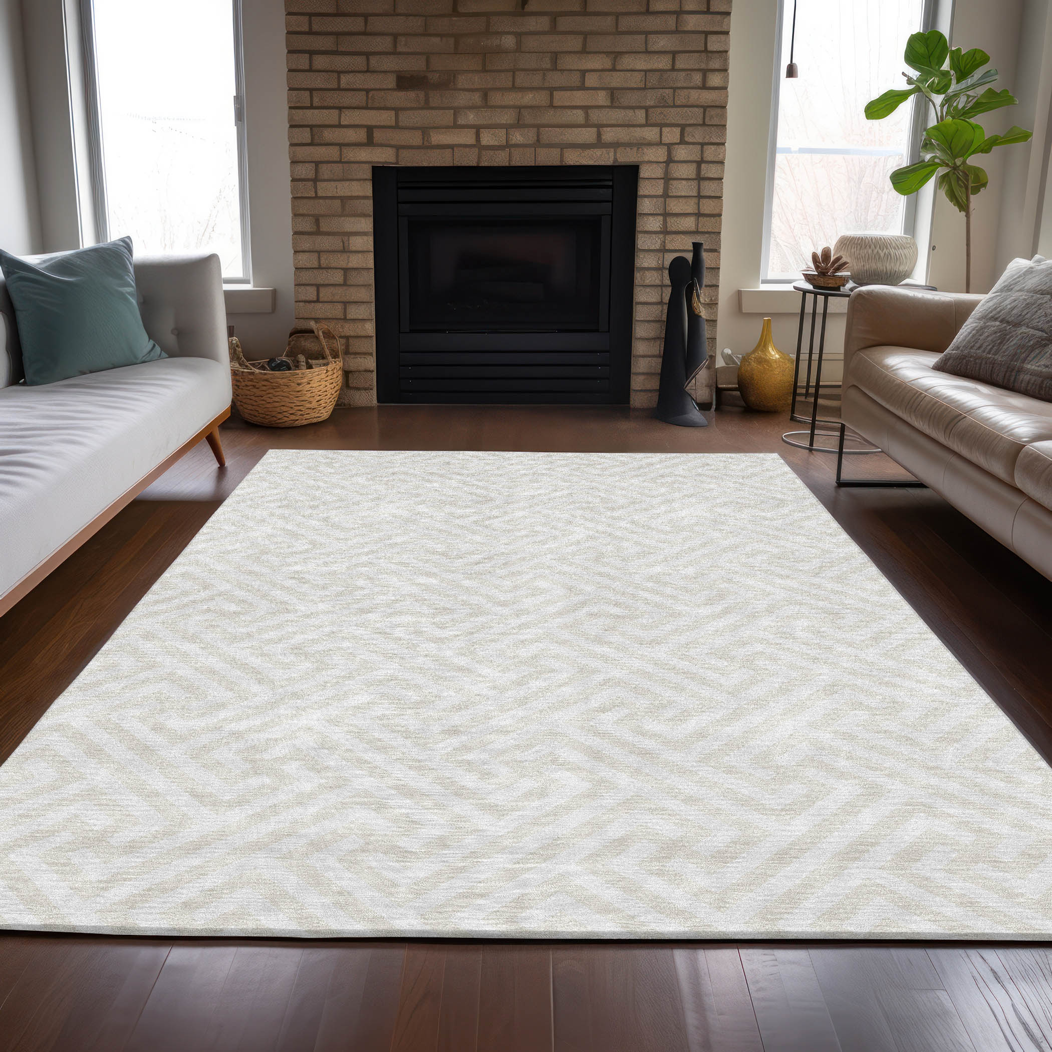 Addison Rugs ACN731IV9X12 Chantille ACN731IV 9 x 12 (ft) Polyester Ivory Rectangular Indoor/Outdoor Geometric Machine washable Area rug