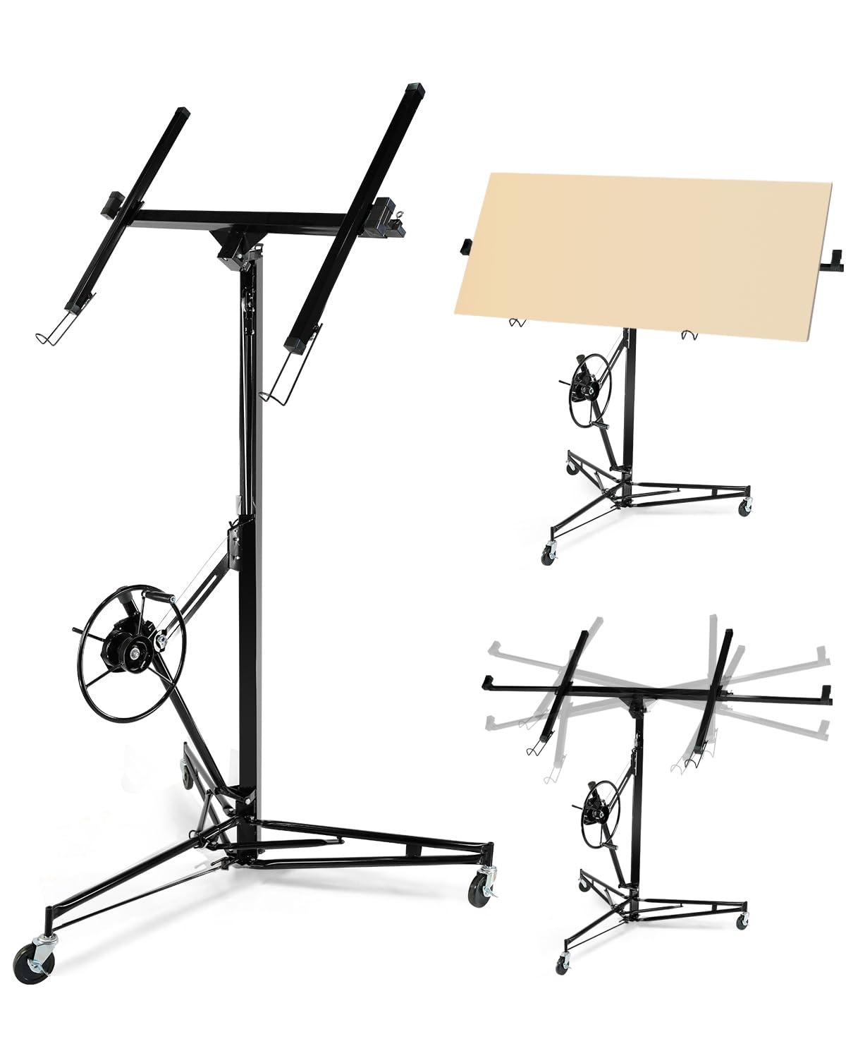 DEXSO 11 ft Heavy Duty Drywall Lift with 150 lb Capacity Telescopic Arm and Locking Wheels Black