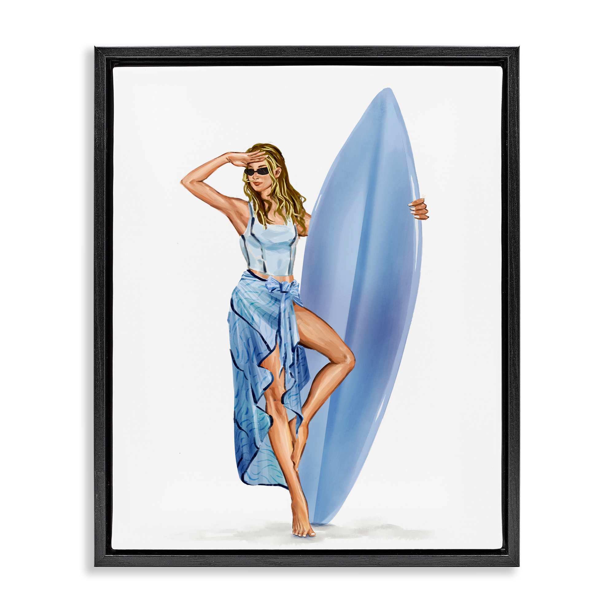 Stupell Industries BT-197-FFB-24X30 Trendy Surfer Girl in Blue Floating Frame design by Ziwei Li