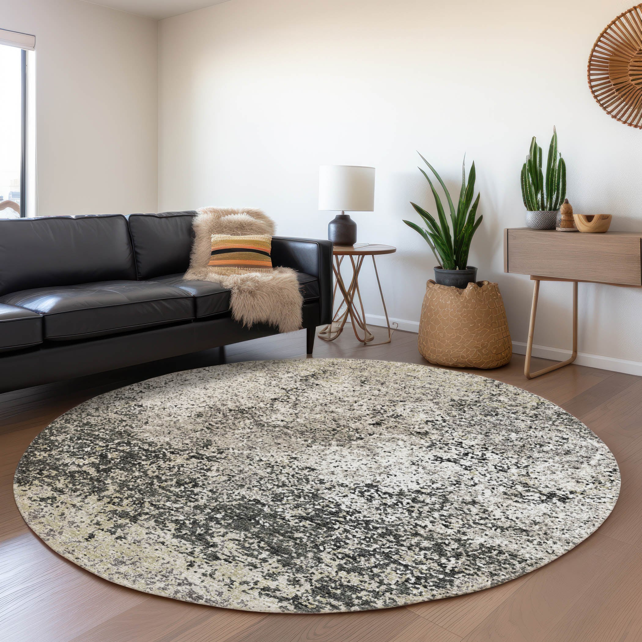 Addison Rugs AMF36GY8RO Mayfield AMF36GY 8 x 8 (ft) Loomed Polyester Gray Round Indoor Abstract Machine washable Area rug