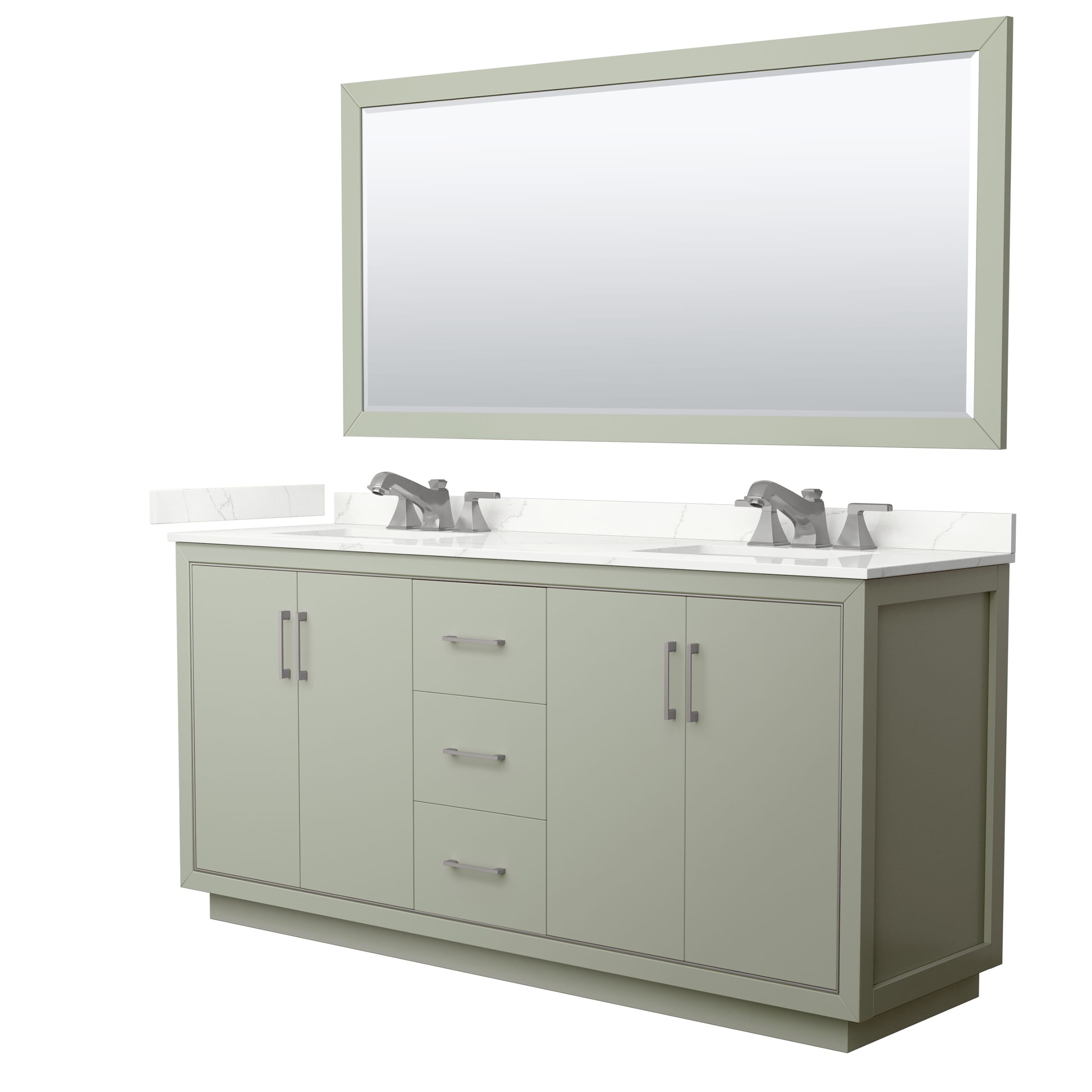 Wyndham Collection WCF111172DLGGTUS3M70 Icon 72-in Light Green Undermount Double Sink Bathroom Vanity with Giotto Quartz Top (Mirror Included)