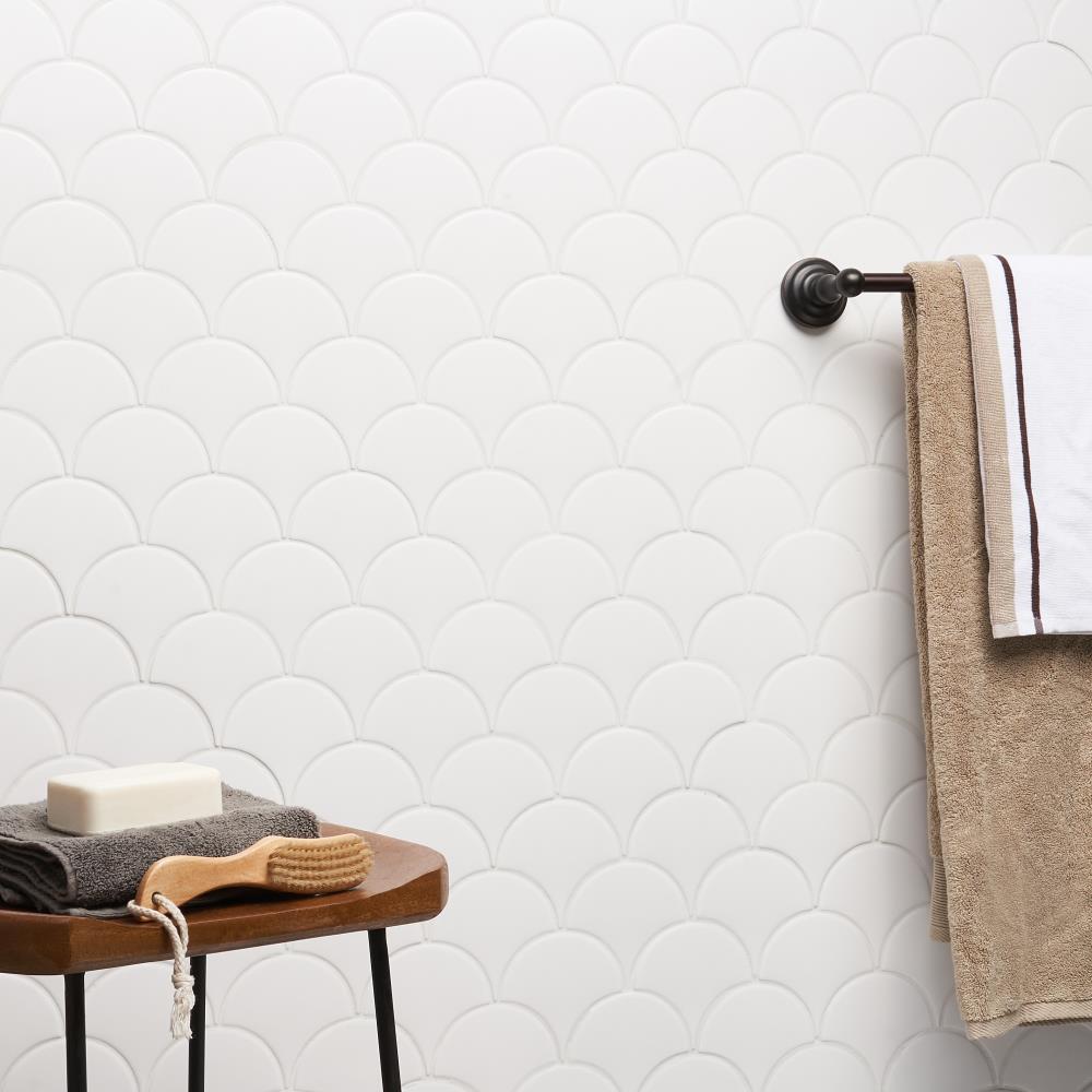 Tidewater Matte White Fish Scale Ceramic Wall Tile - 2" x 5"