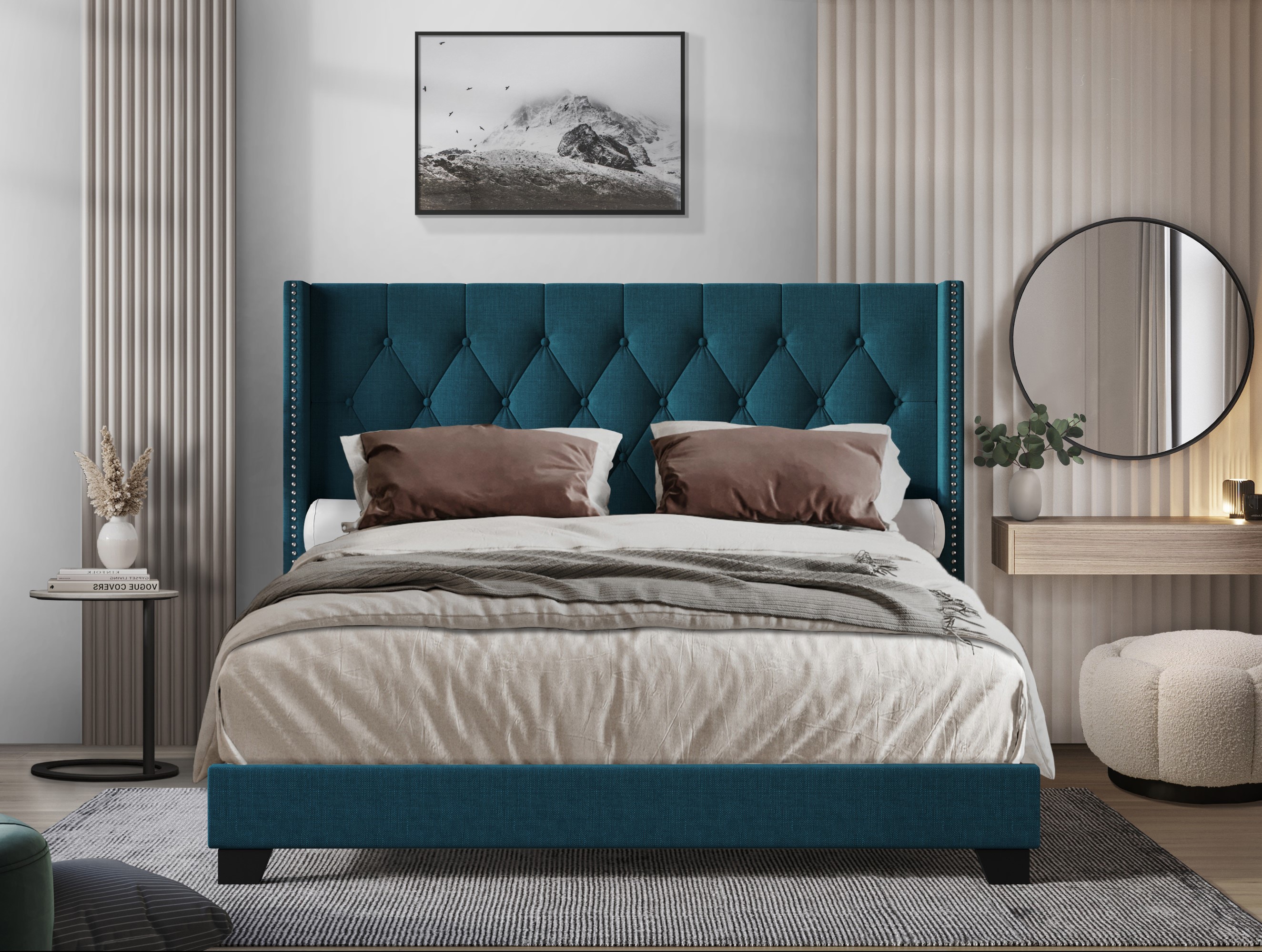 Home Design 80177-131 Danbury Blue Linen Twin Wood Panel Bed