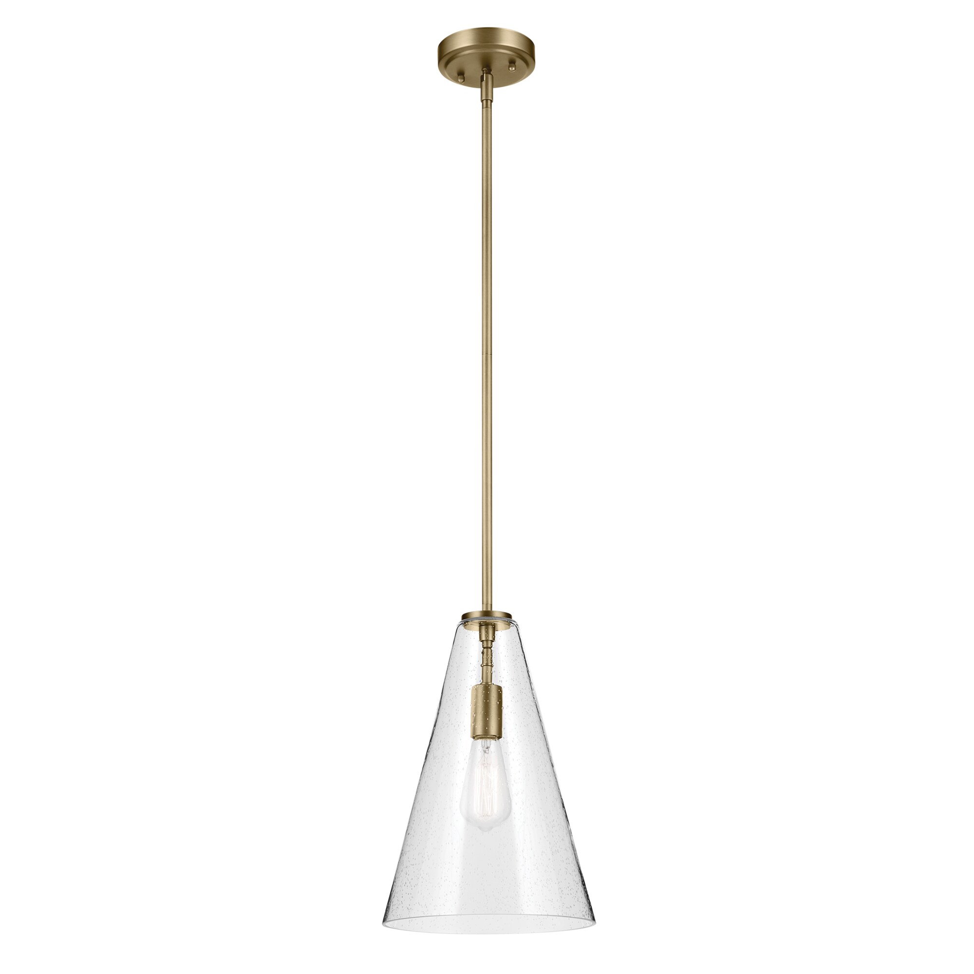 Kichler 42199NBRCS Everly 1 -Light Natural Brass Modern/contemporary Seeded glass Cone Medium Hanging Pendant light