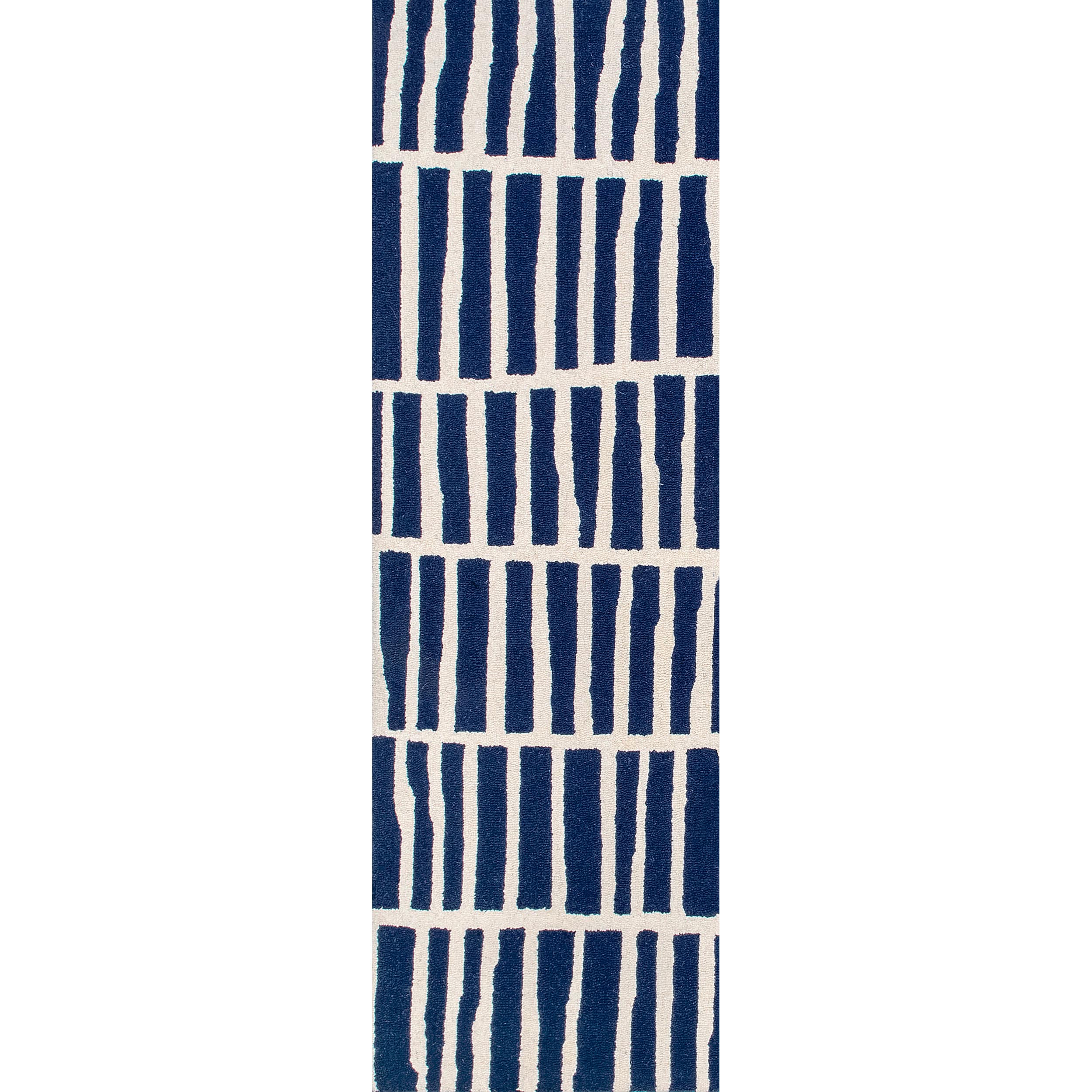 Navy and White Geometric Wool Tufted Runner Rug