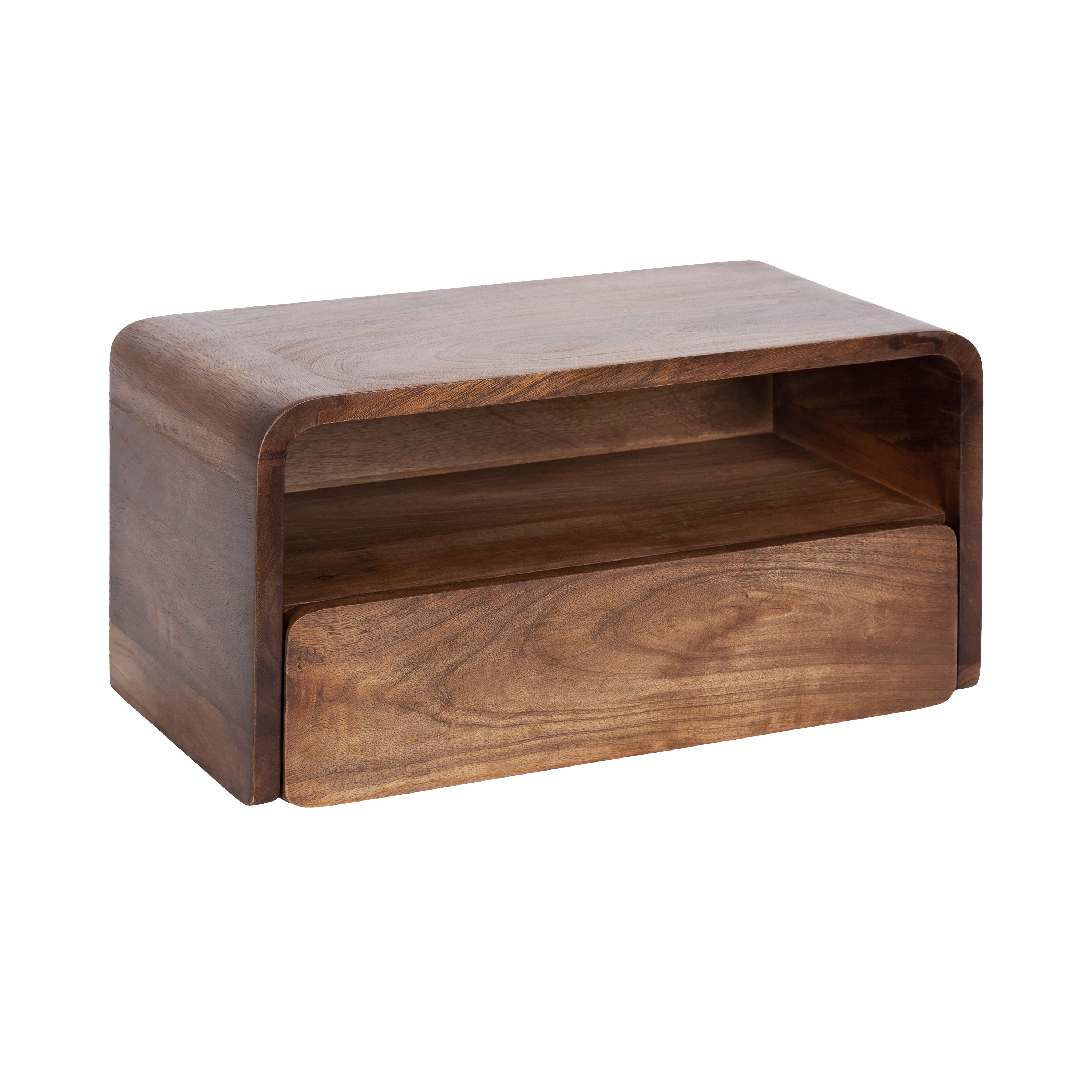 Kate and Laurel 224933 Kato 18.00-in W x 9.00-in H Walnut Brown Wood Rectangular Scandinavian End Table with Storage