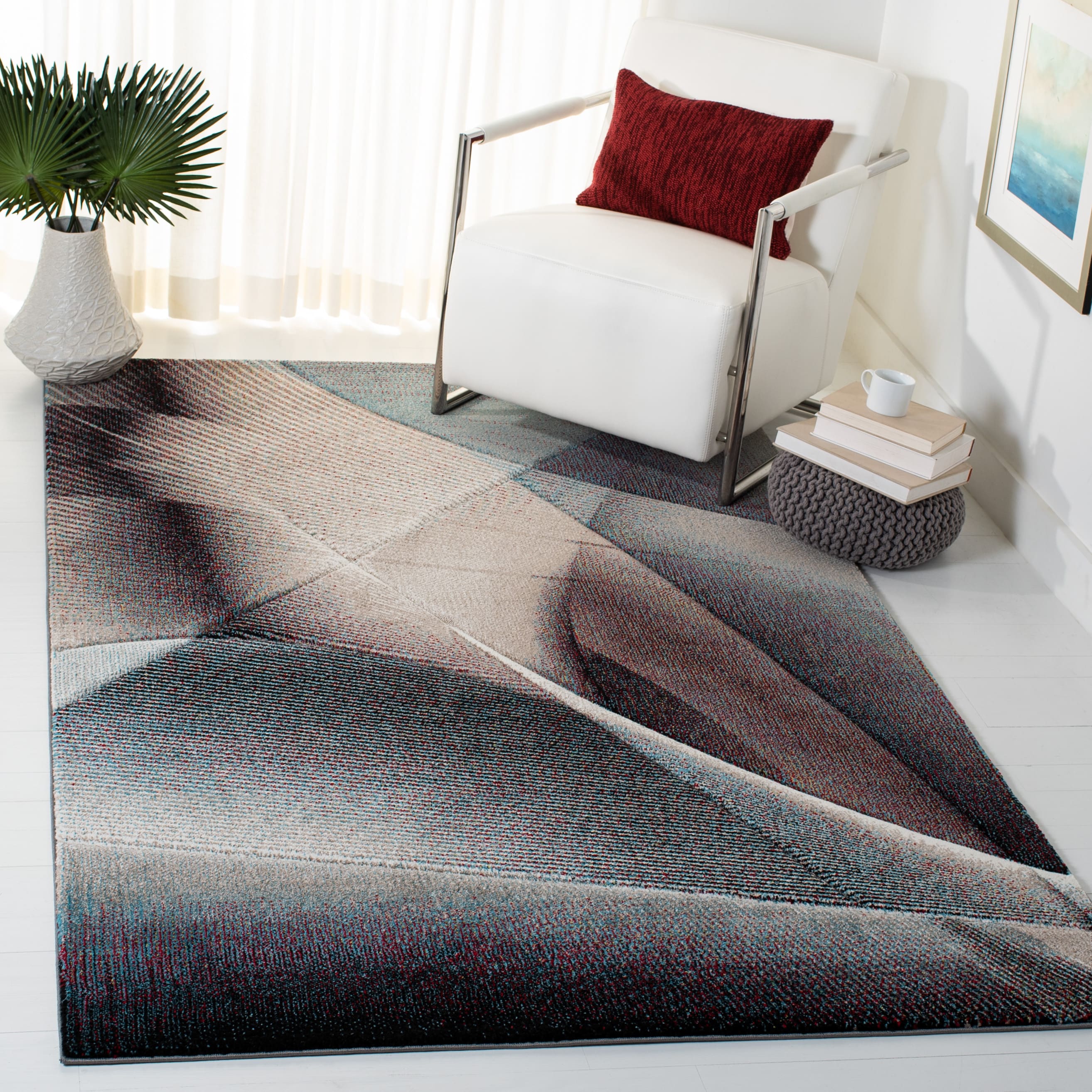 Safavieh HLW715B-6 Hollywood Skota 7 x 9 (ft) Loomed Polypropylene Beige/Blue Rectangular Indoor Abstract Mid-Century Modern Area rug