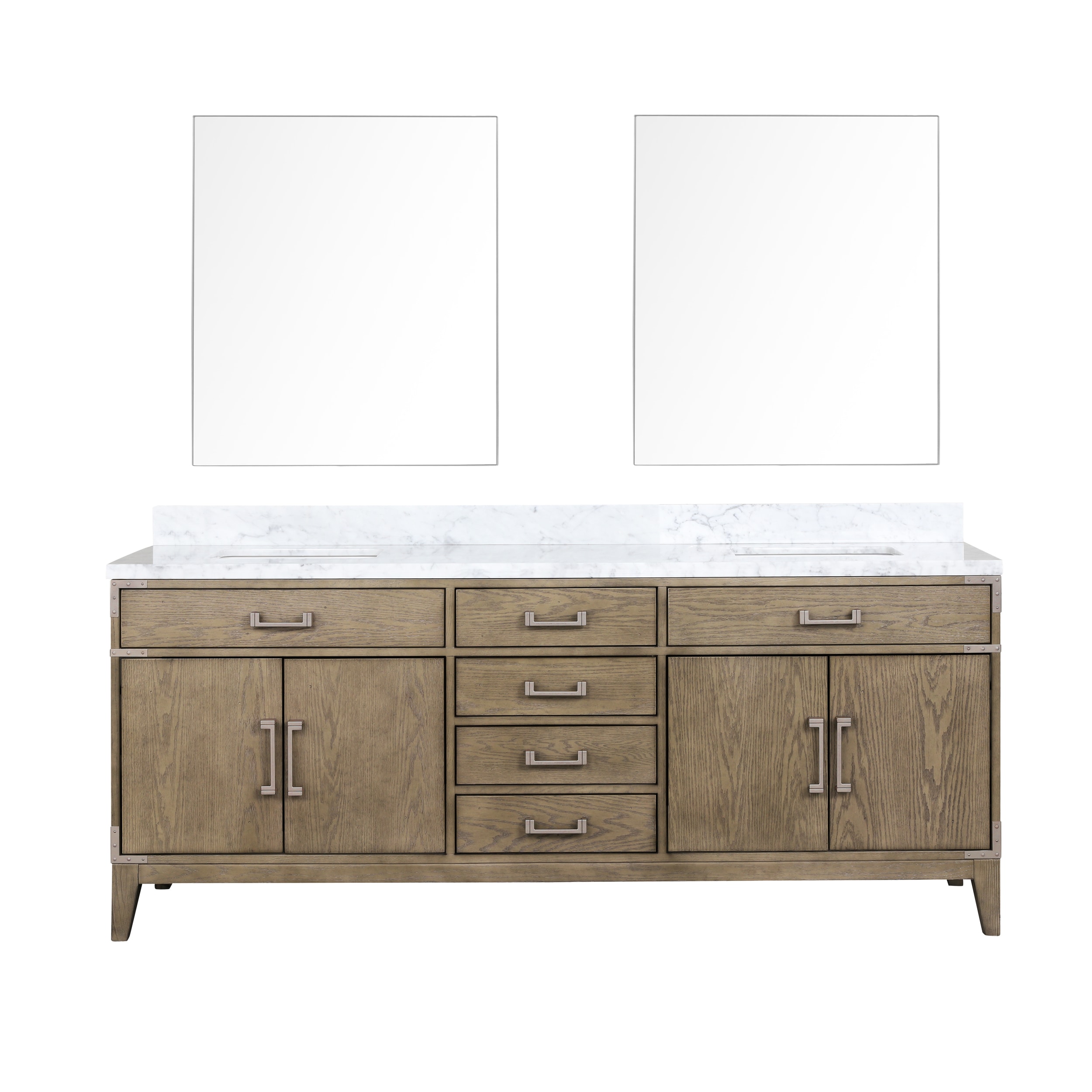 Lexora LVW80DR110 Wilton 80-in Grey Oak Undermount Double sink Bathroom Vanity with White Carrara Marble Marble Top (Mirror Included)