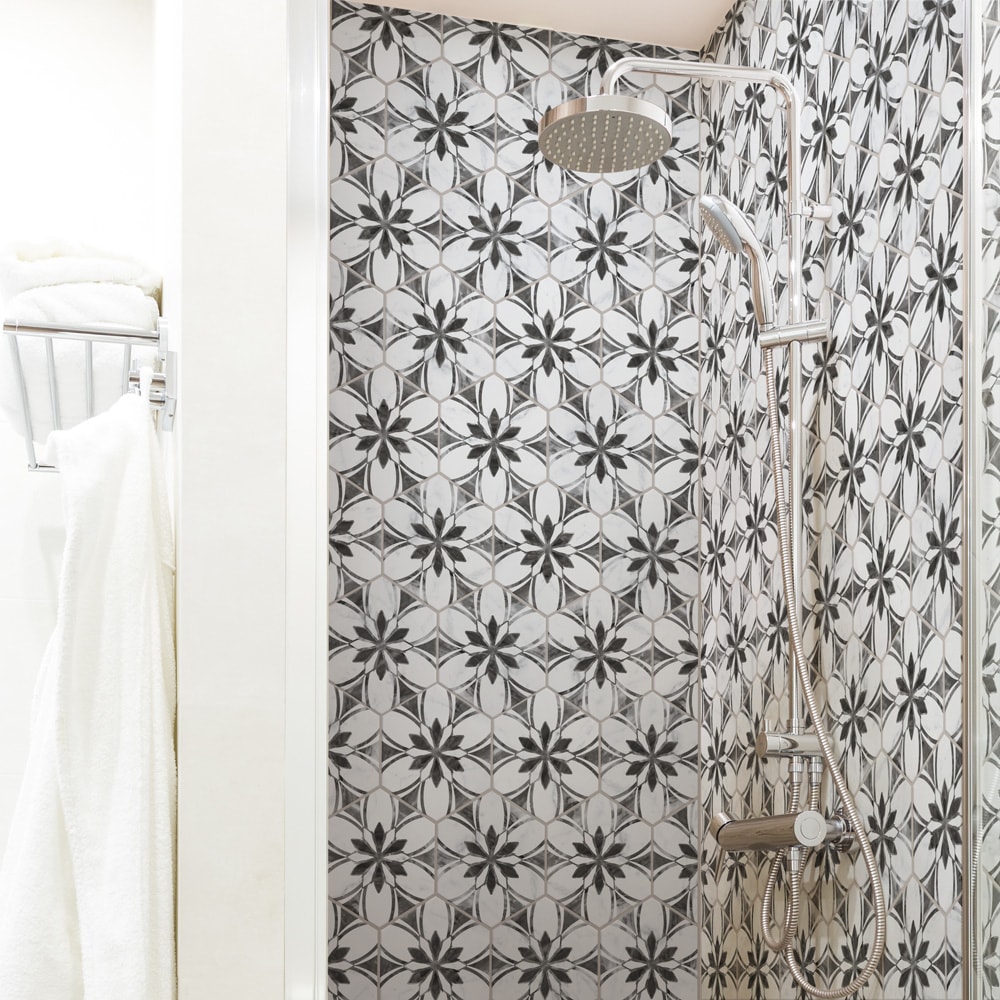 Classico Bardiglio Hex Floral 7" x 8" Porcelain Patterned Tile