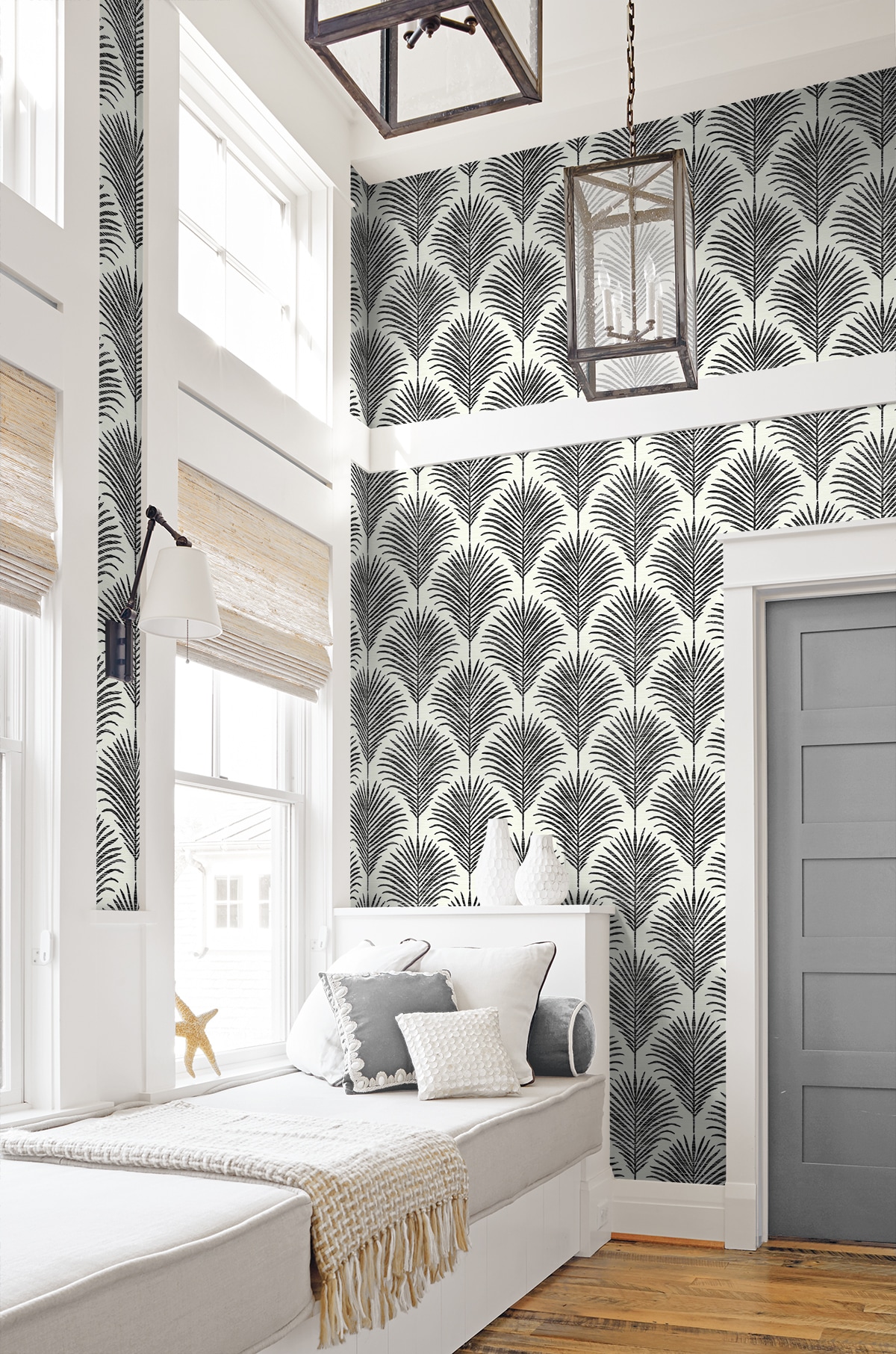 Inkwell & Off-White Vinyl Palm Leaf Peel and Stick Wallpaper