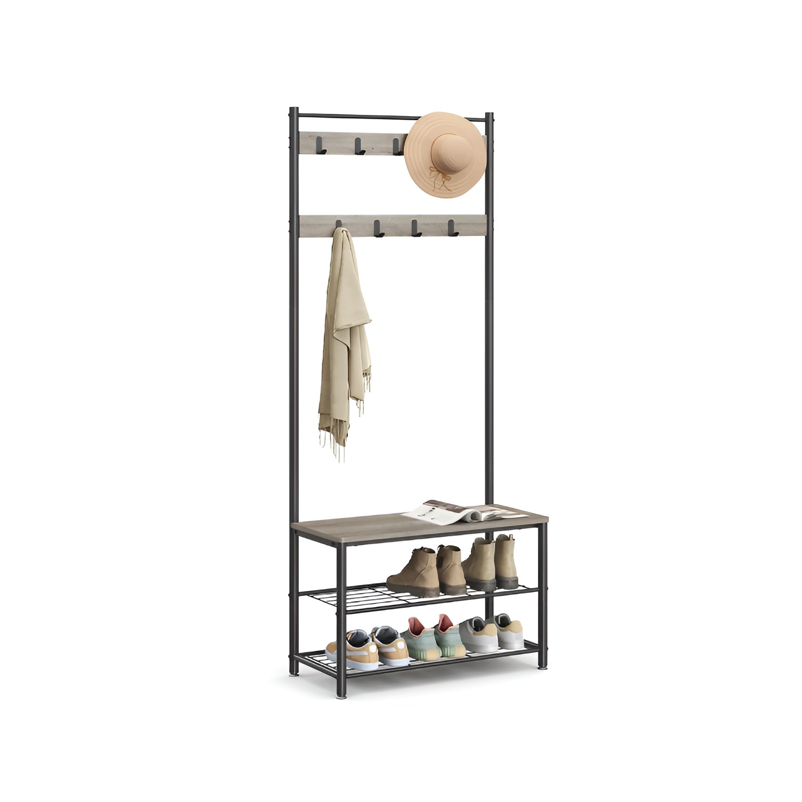 Slickblue 9-Hook Coat Rack with Bench and Shoe Storage - 3-in-1 Hall ...